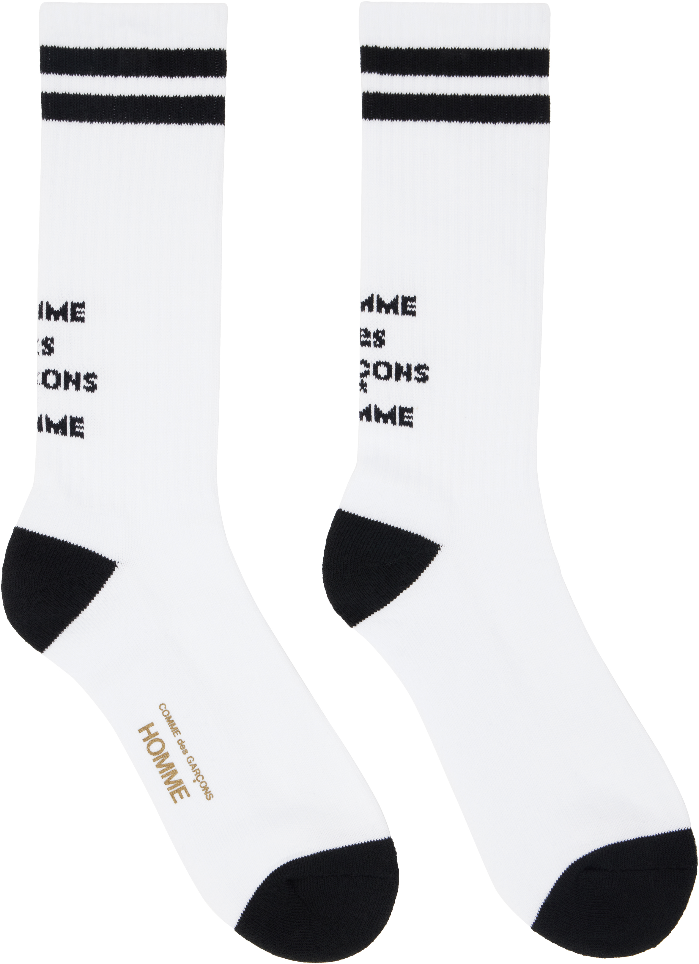 White & Black Cotton Pilled With Lines Logo Socks