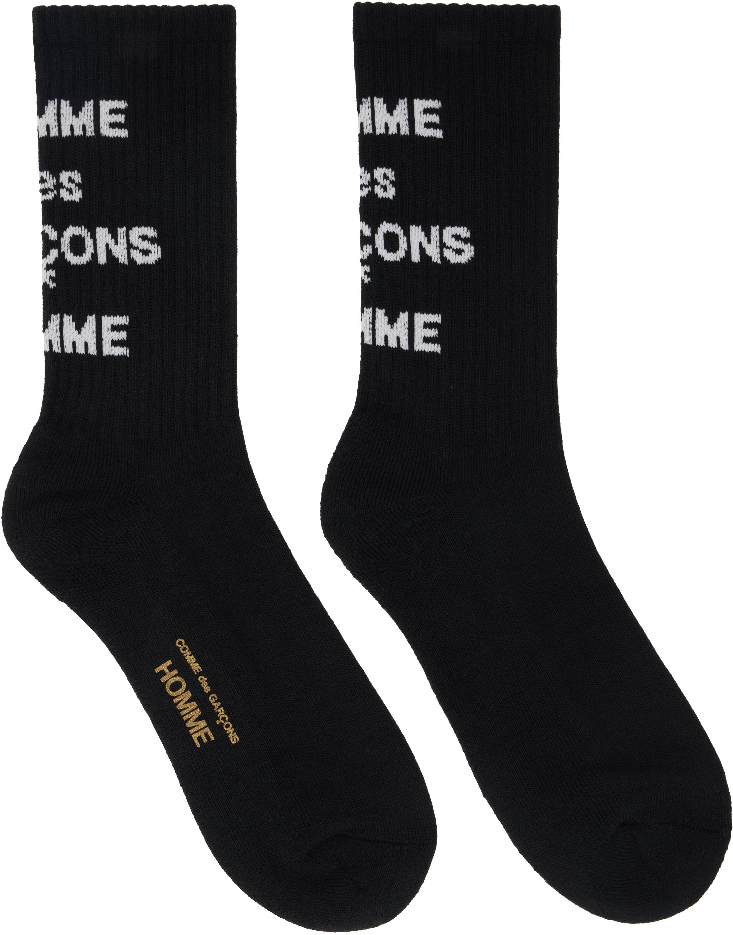 Black Cotton Pilled Logo Socks