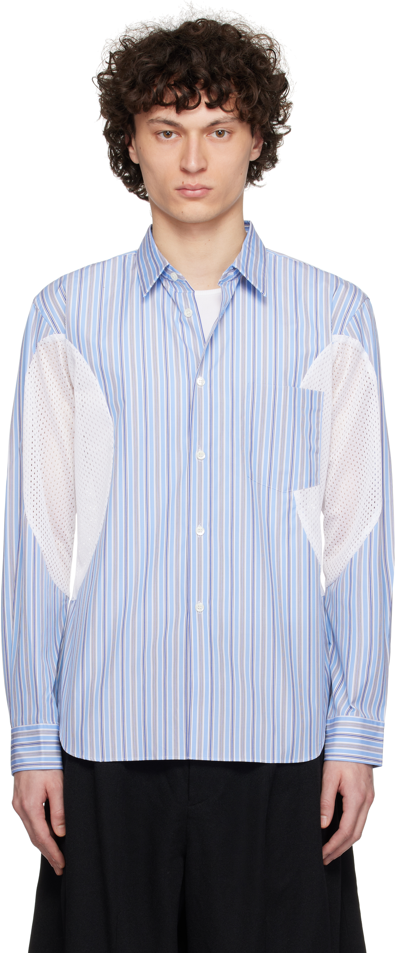 Comme des Garçons Homme Deux: ブルー Cotton Broad Stripe x Comme des Garçons Homme Deux: ブルー Cotton Broad Stripe x