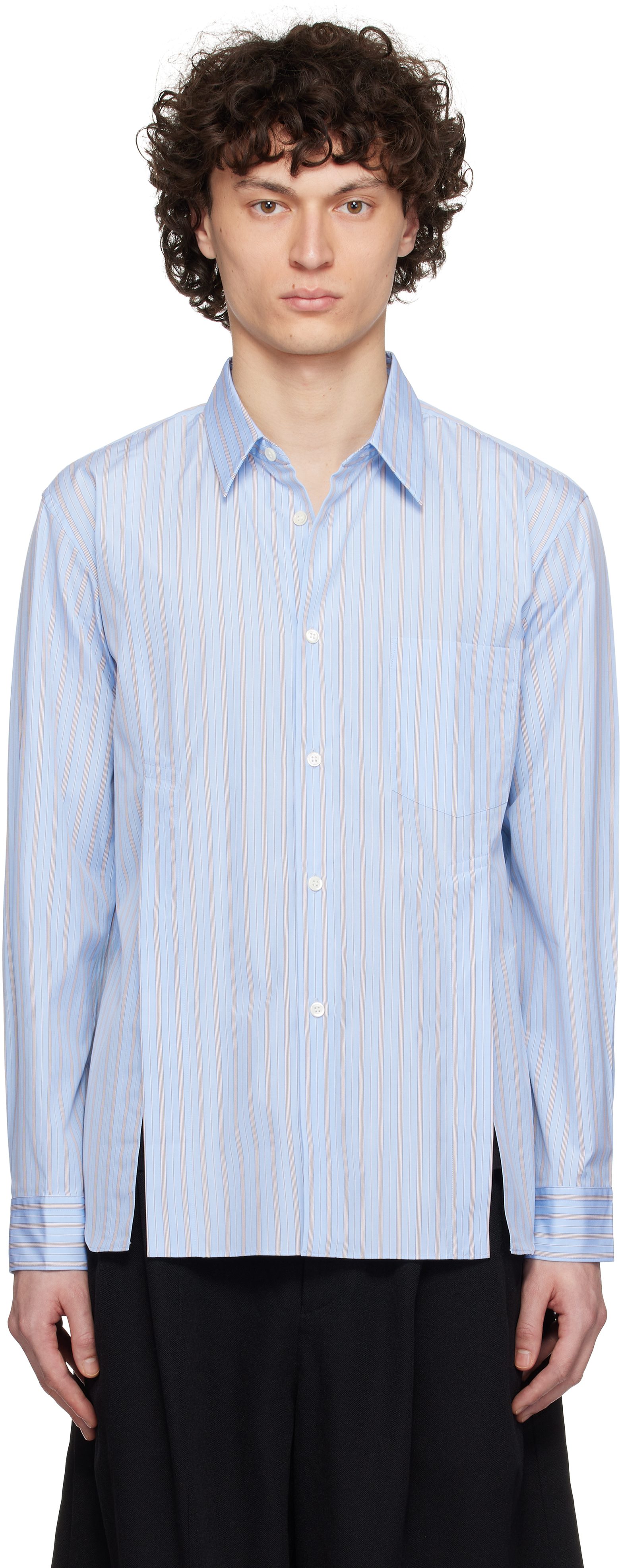 Blue Cotton Broad Stripe Shirt