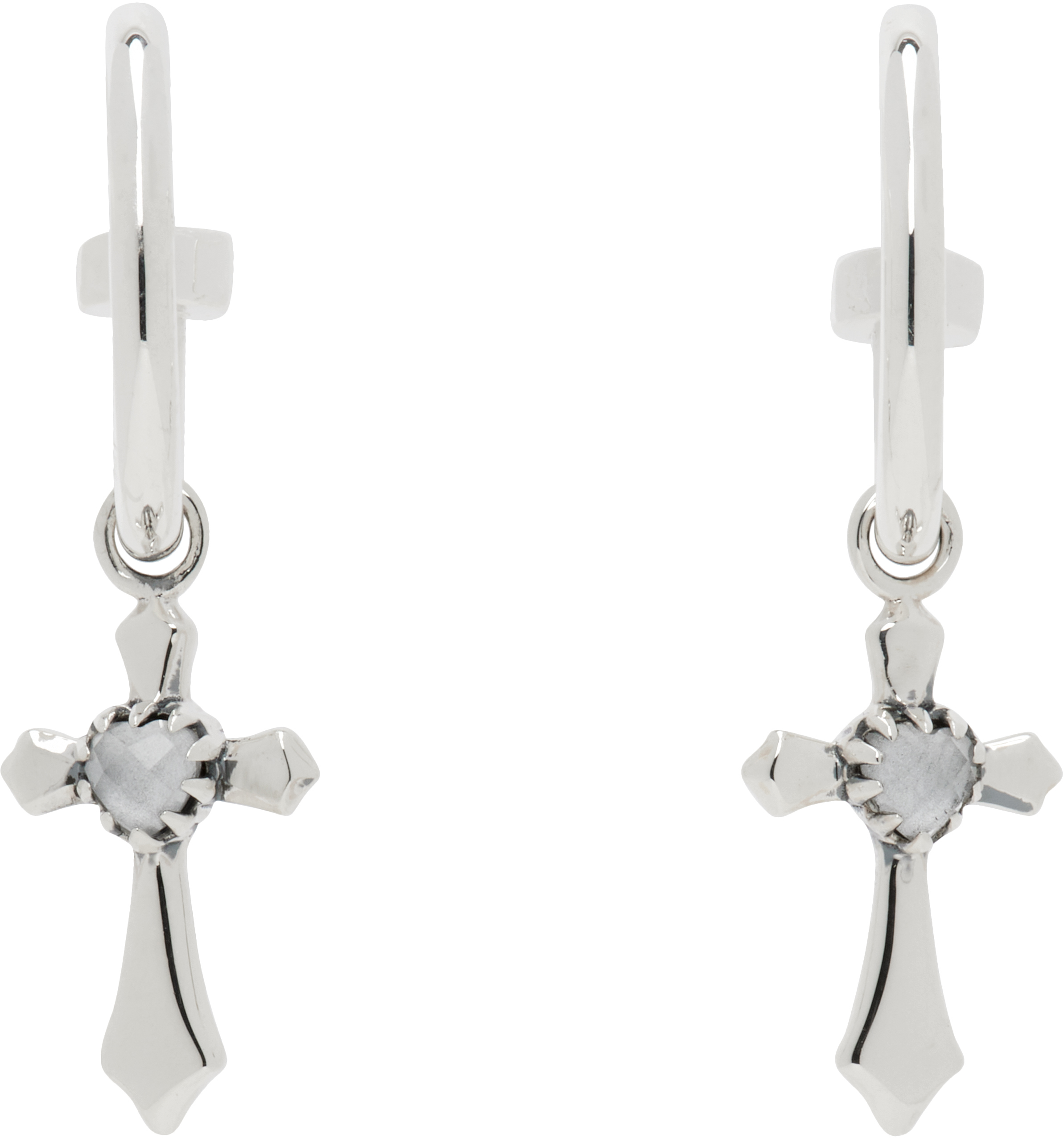 SSENSE Exclusive Silver Gothic Side Cross Anchor Earrings