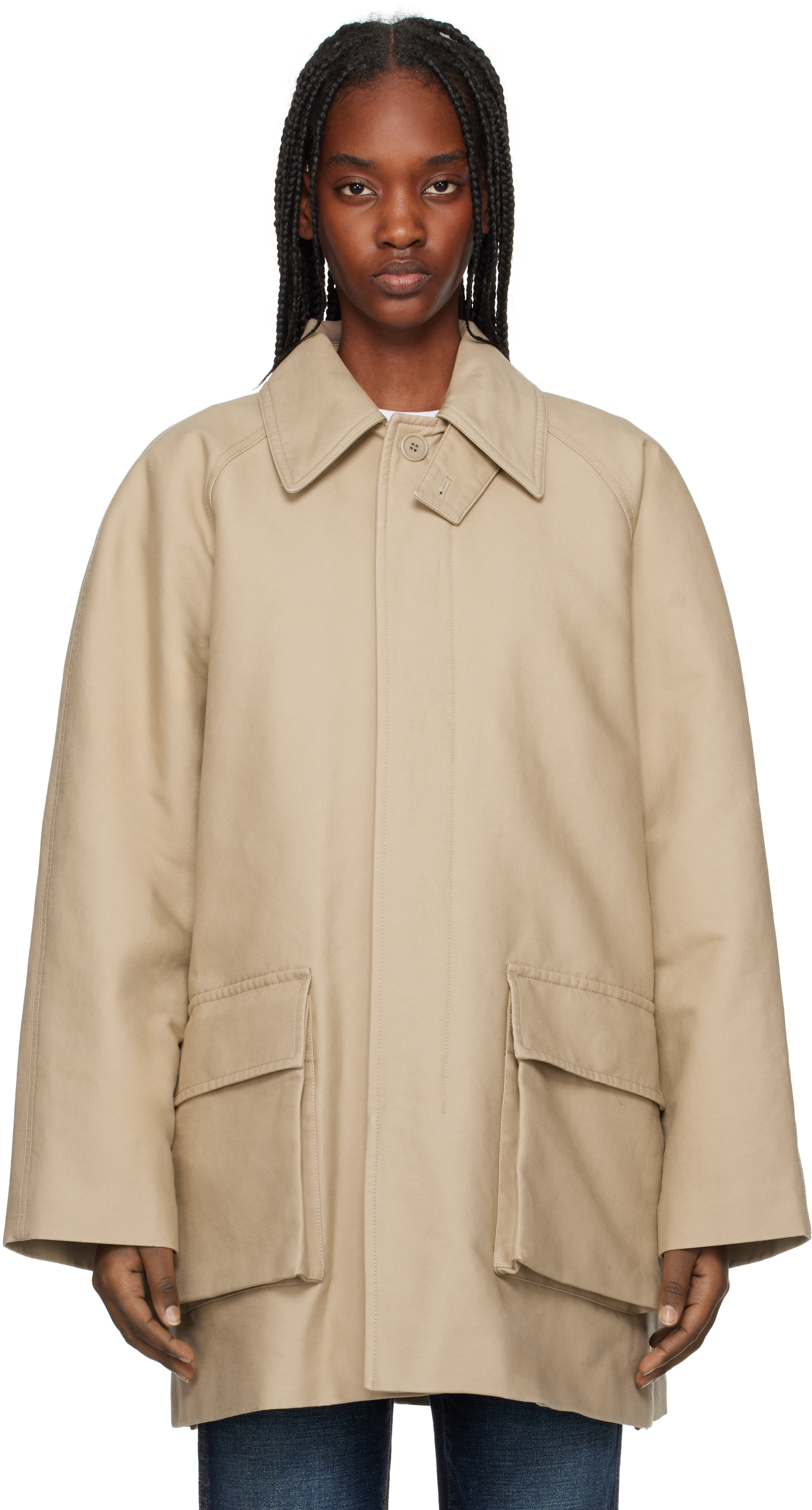 Beige Padded Patch Pocket Jacket