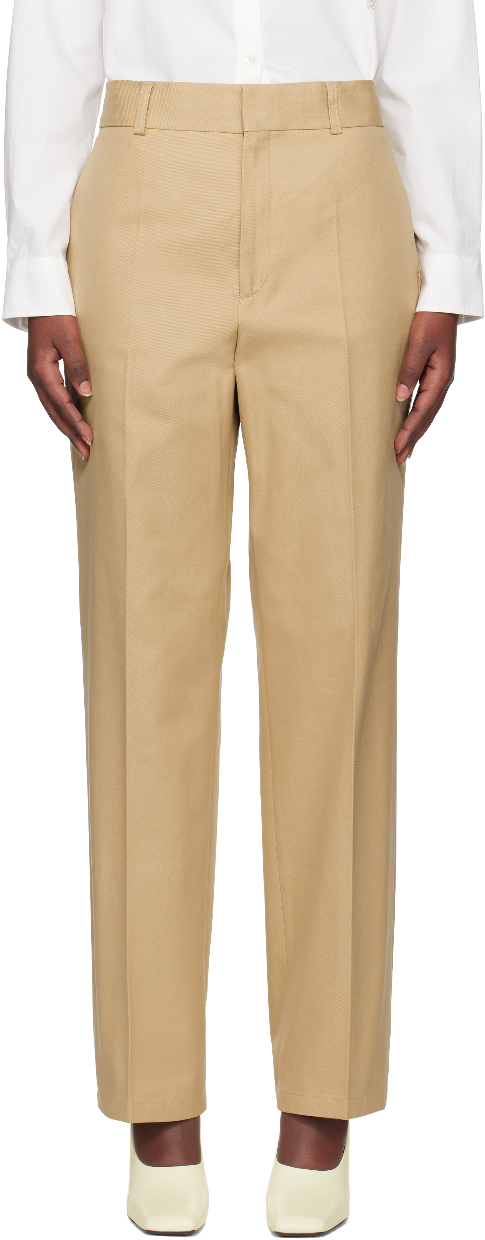 Beige Tailored Cotton Trousers