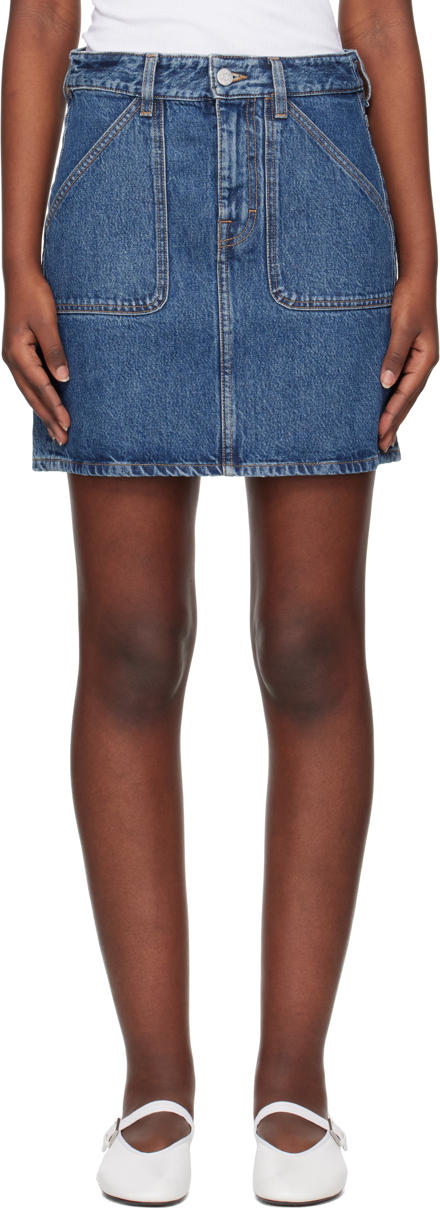 Blue Patch Pocket Denim Miniskirt