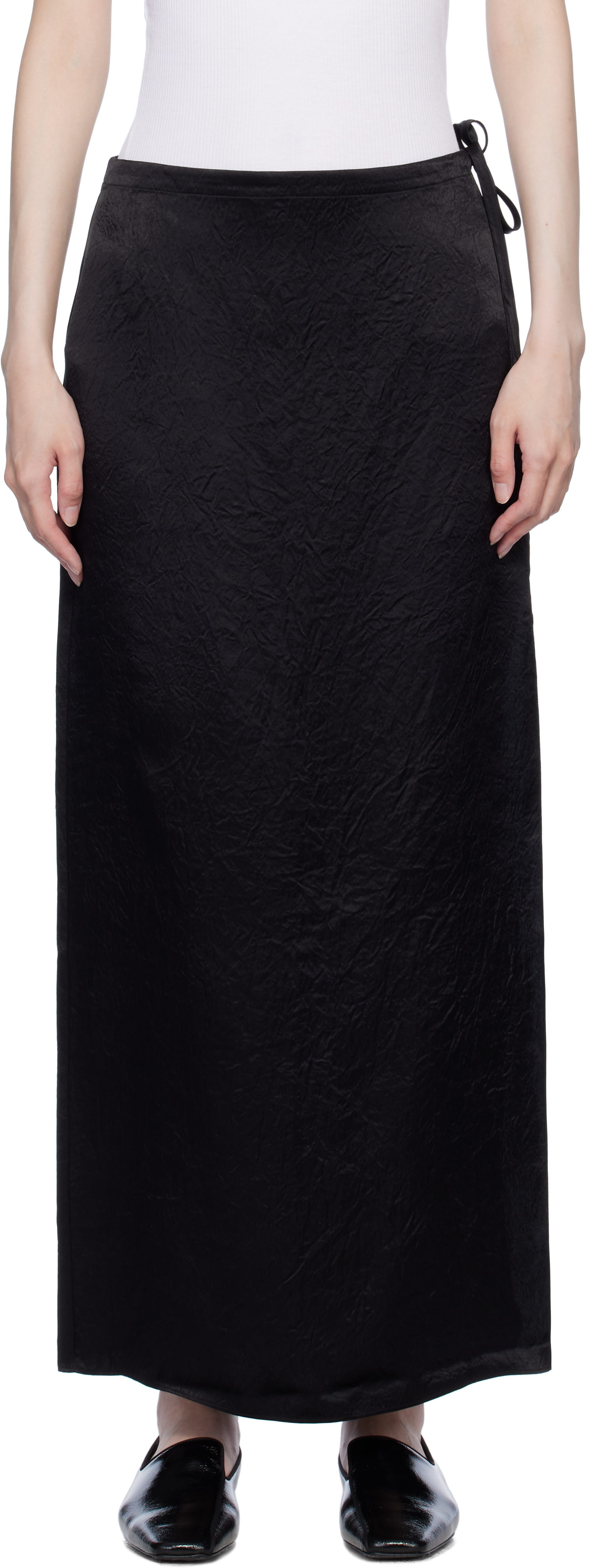 Black Crinkled Pencil Maxi Skirt