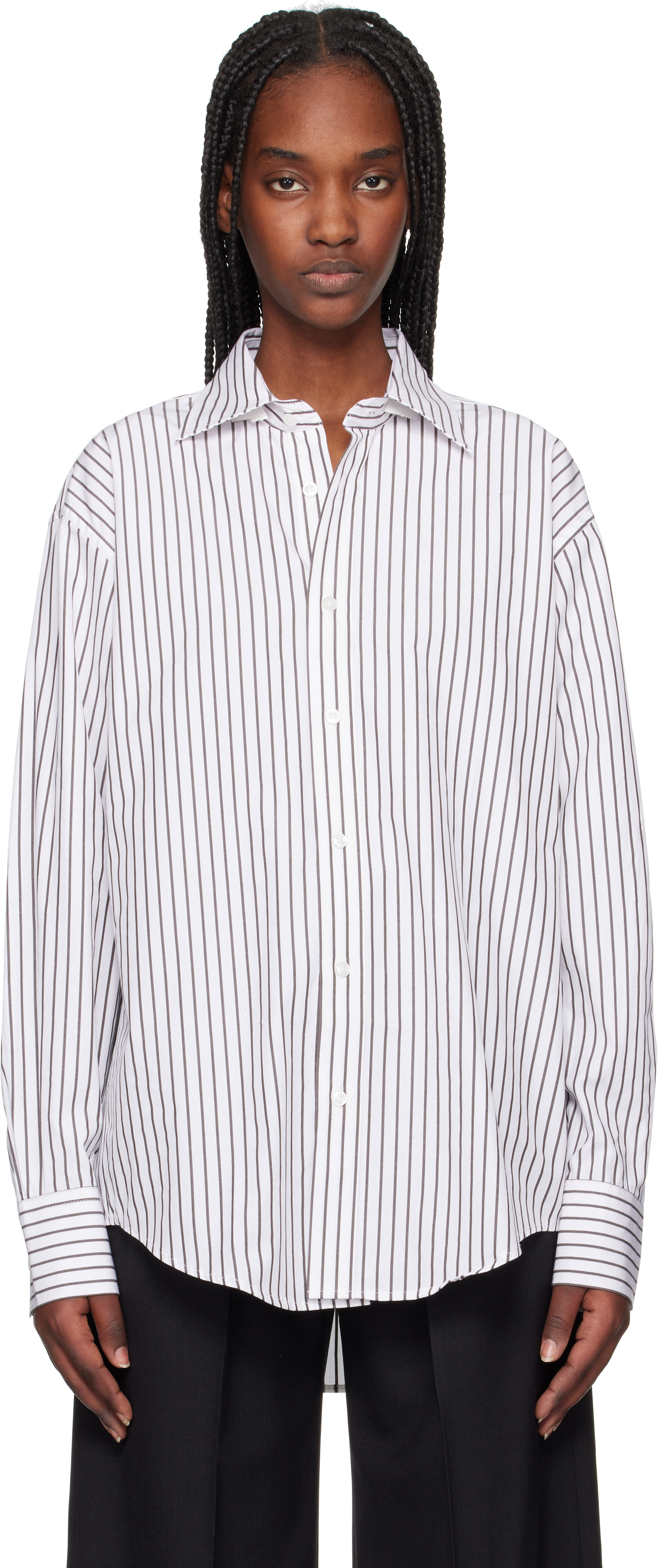 White & Brown Classic Stripe Shirt