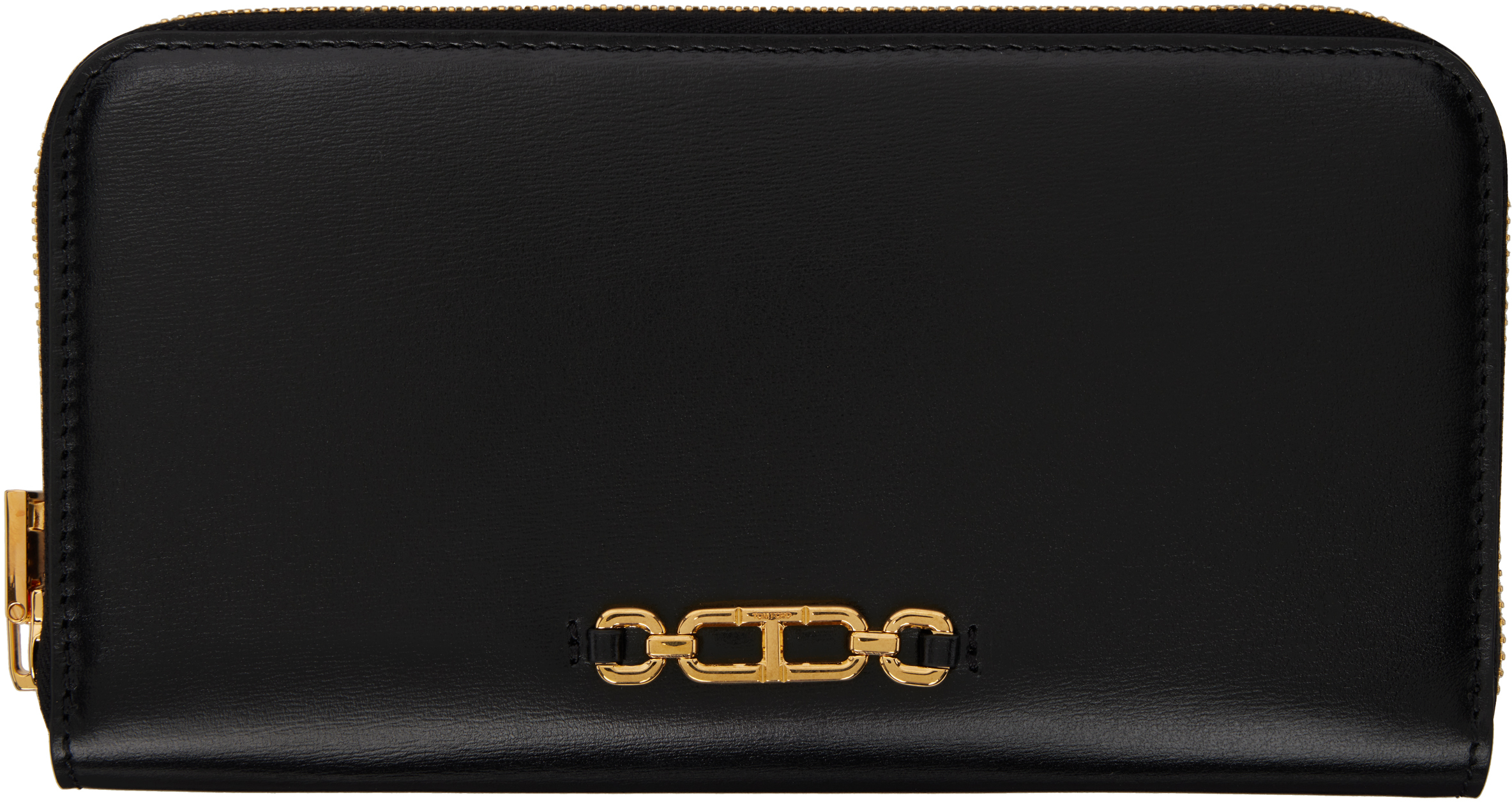 Black Palmelatto-Effect Leather Zip Around Wallet