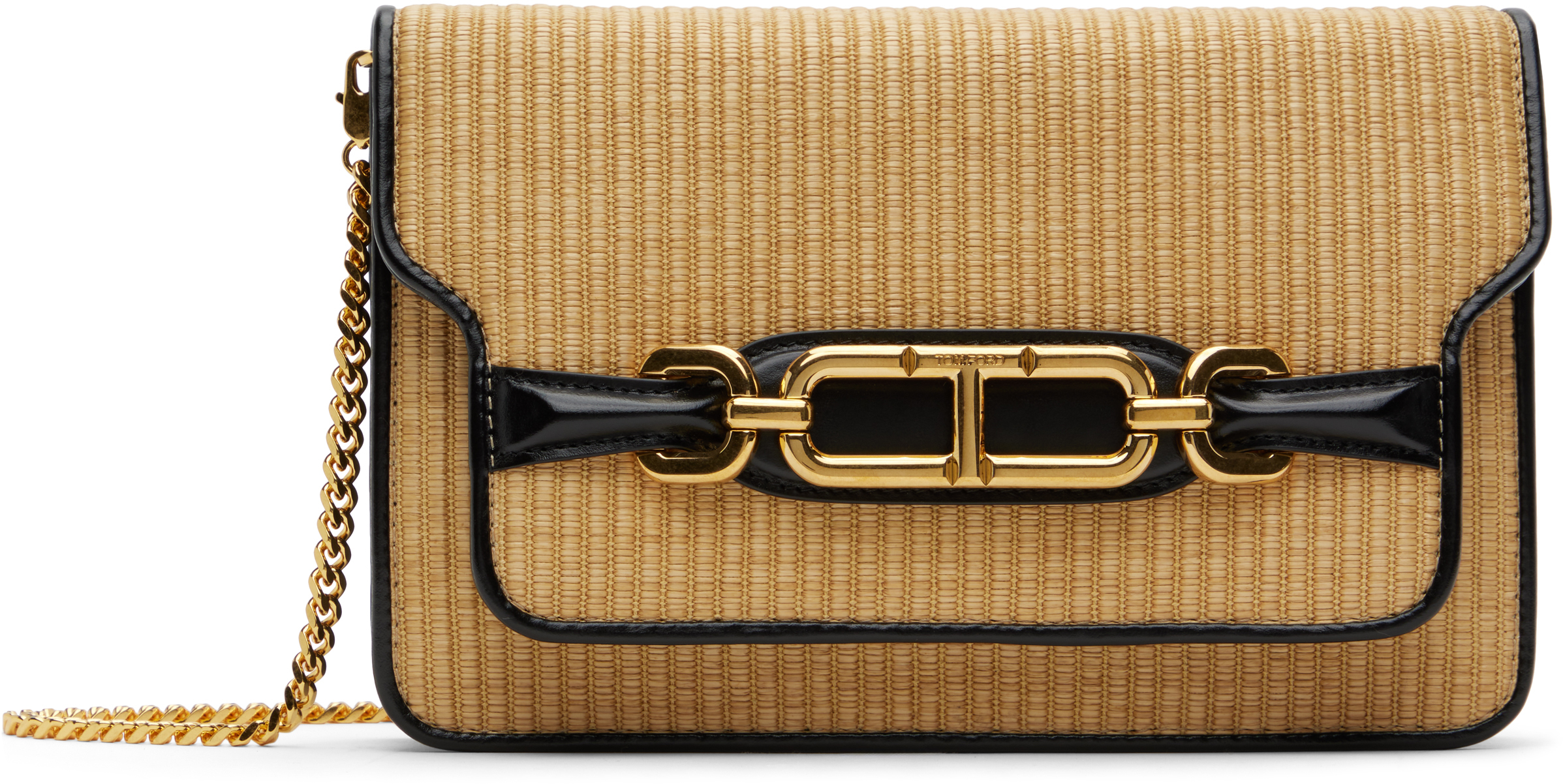 Tom Ford Beige & Black Raffia & Leather Small Shoulder Bag