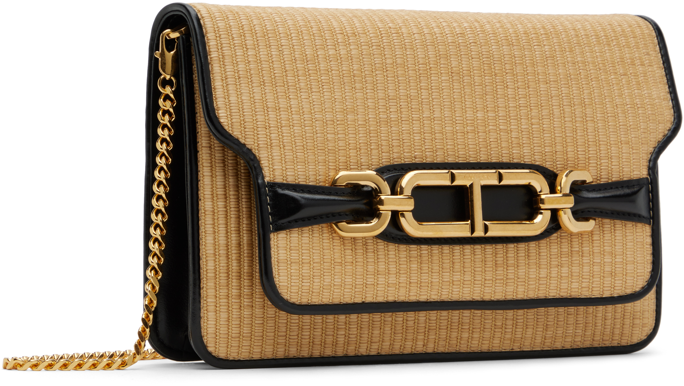 Tom Ford Beige & Black Raffia & Leather Small Shoulder Bag