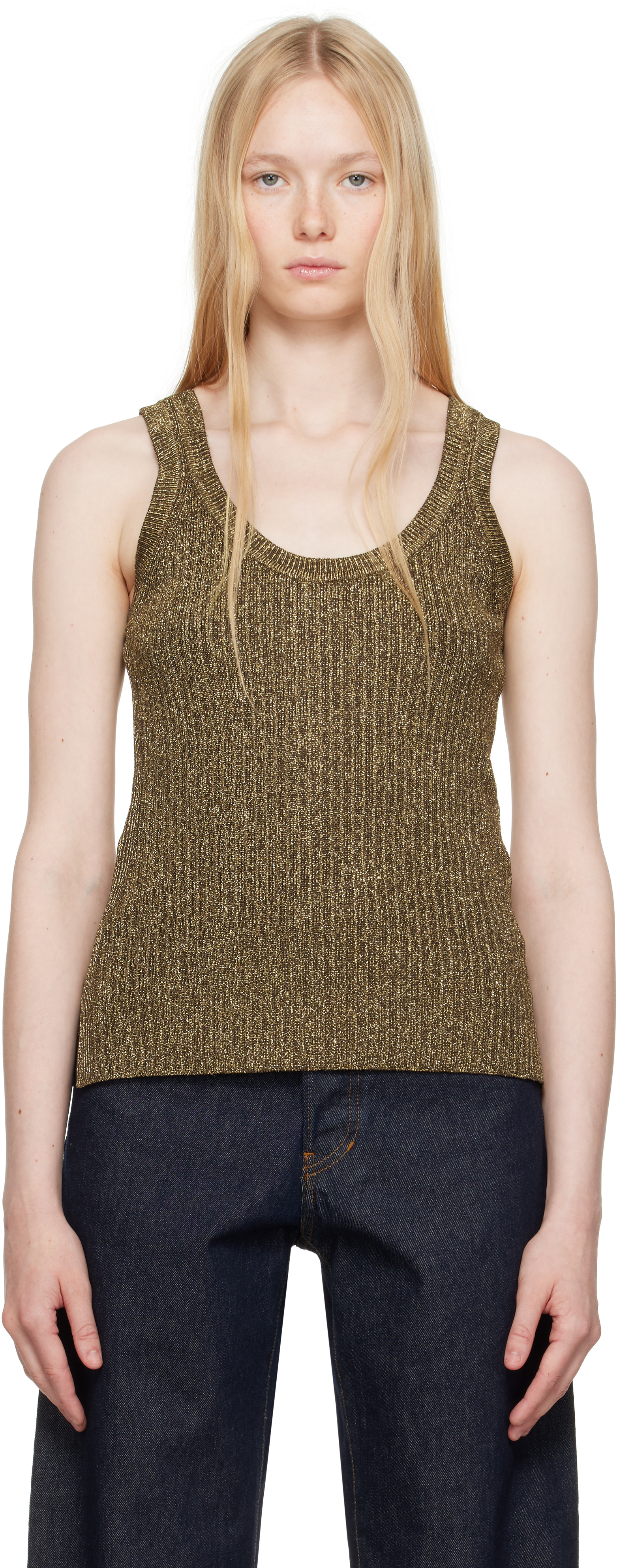 Tom Ford Gold & Brown '' Metal Plaque Tank Top