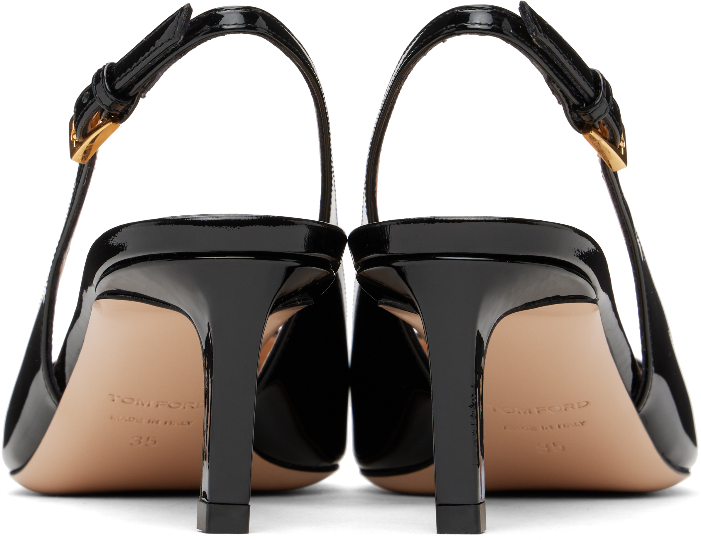 Tom Ford Black Slingback Pumps With T Logo Detail In Patent Leather Woman