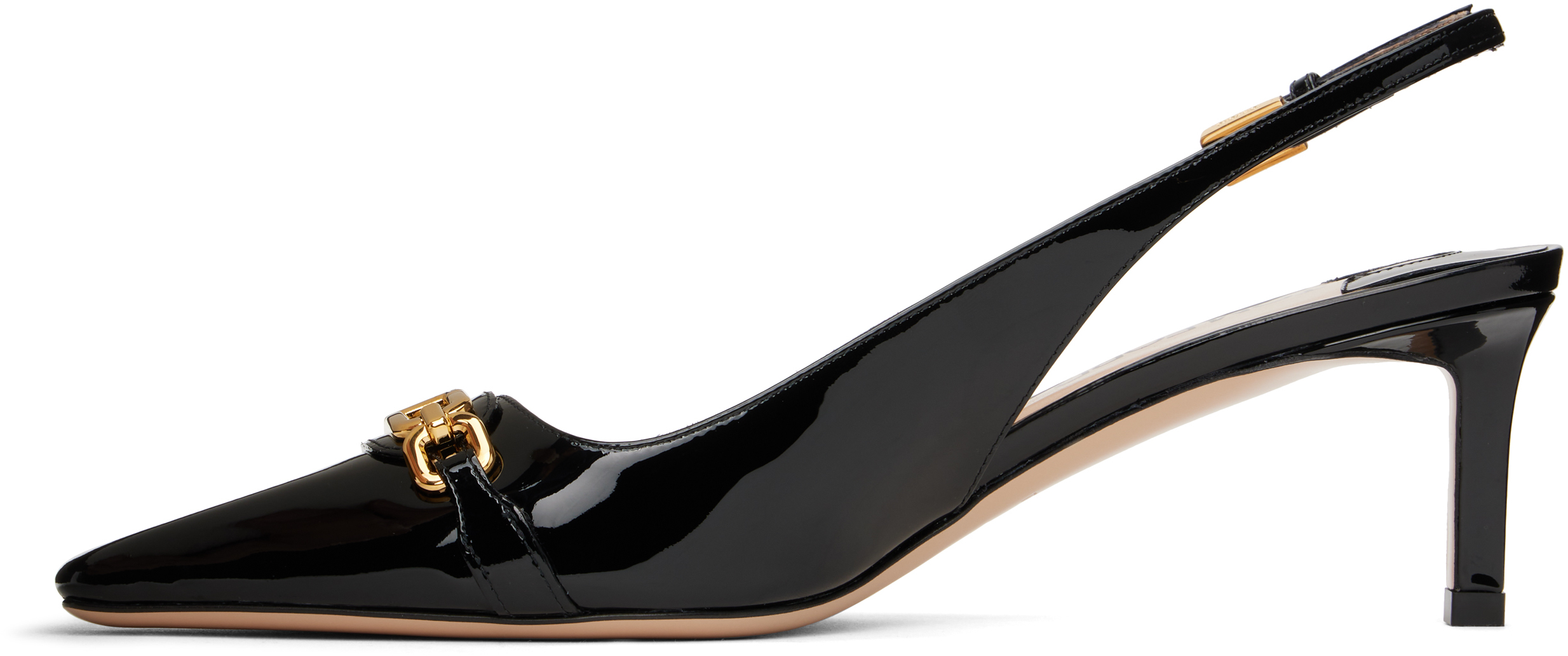 Tom Ford Black Slingback Pumps With T Logo Detail In Patent Leather Woman