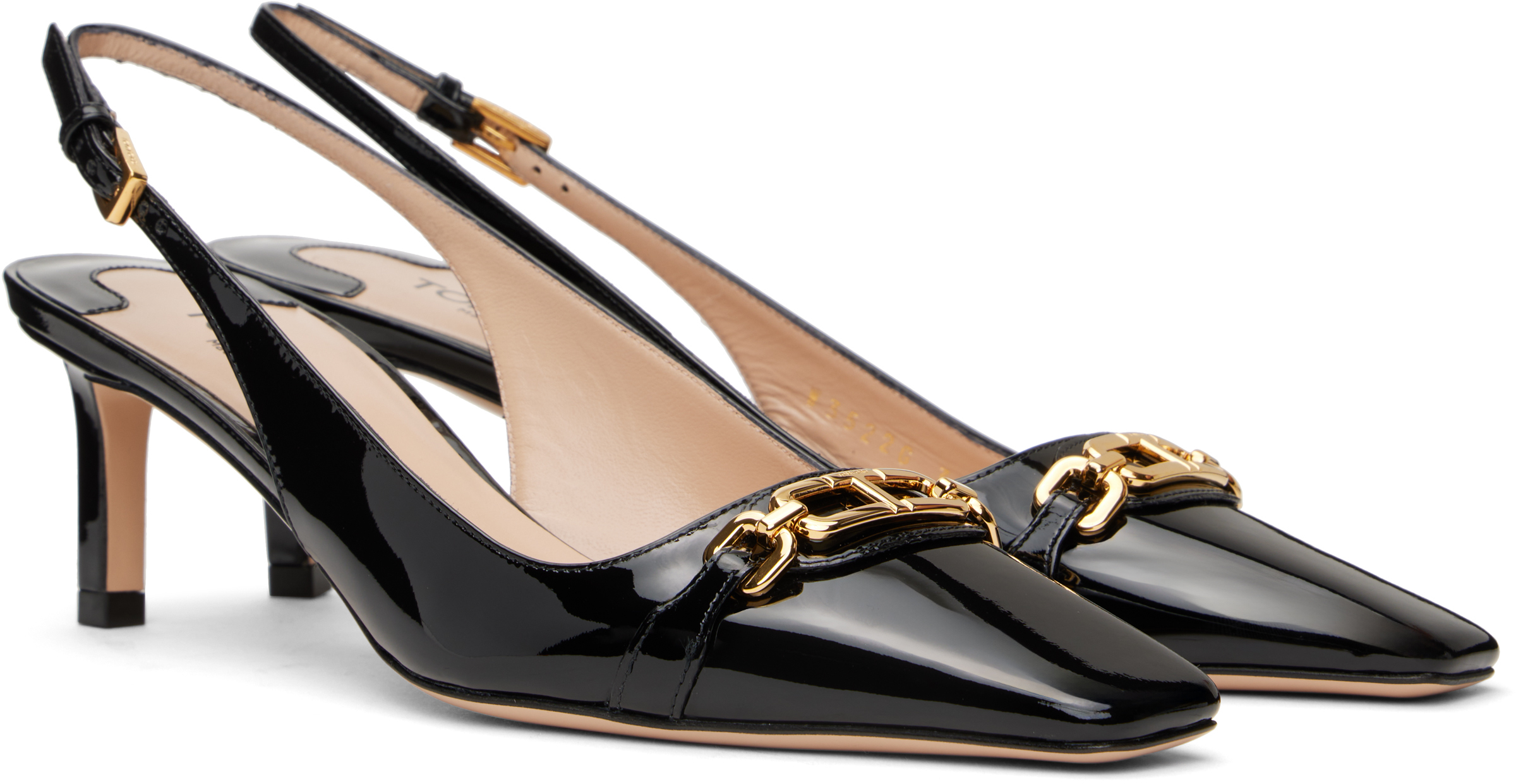 Tom Ford Black Slingback Pumps With T Logo Detail In Patent Leather Woman