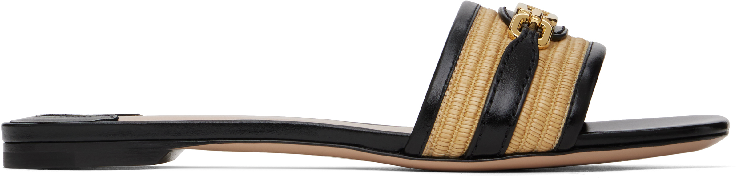 Black & Beige Raffia Smooth Calf Sandals