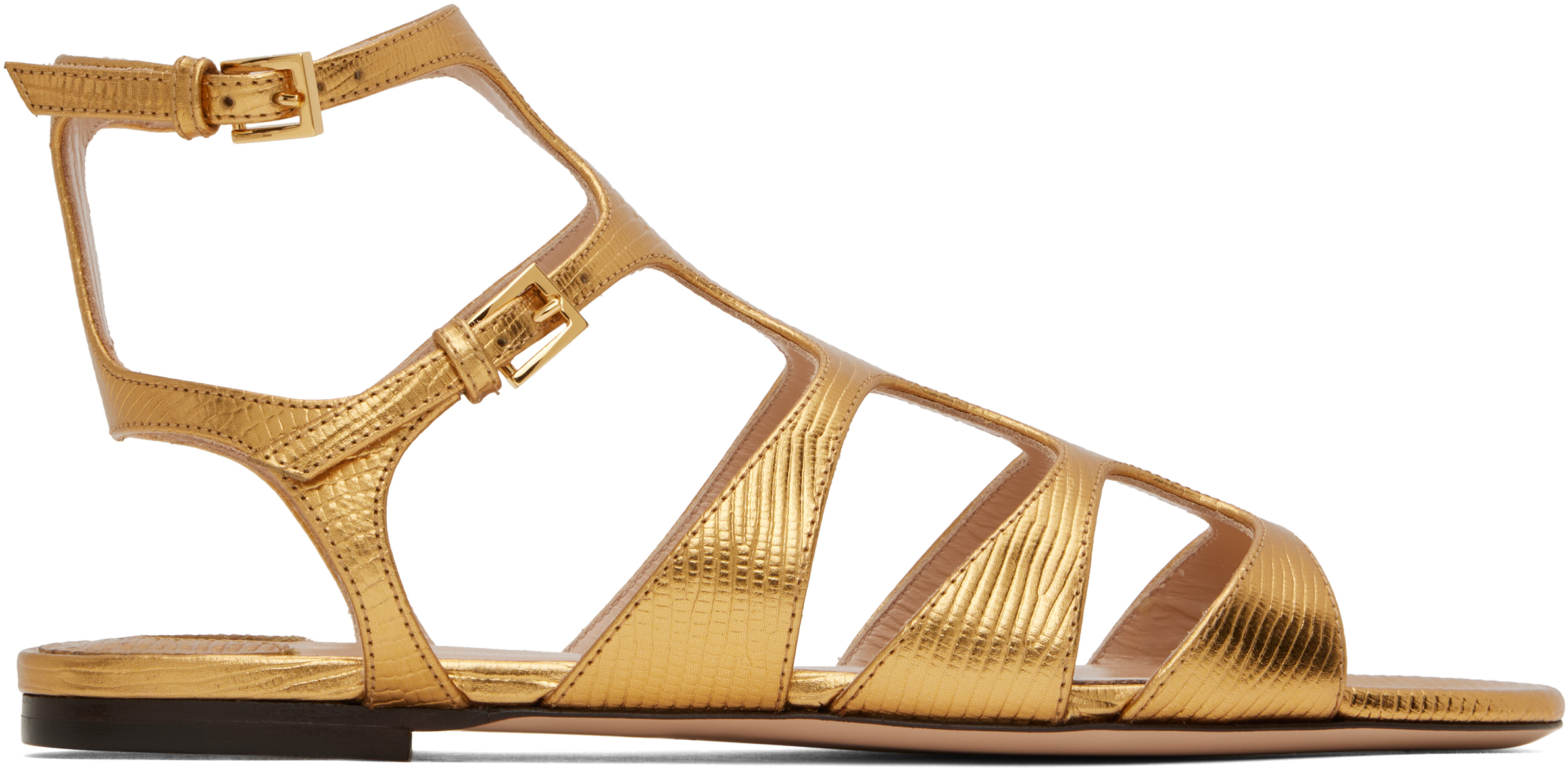 Gold Laminated Printed Lizard Sandals