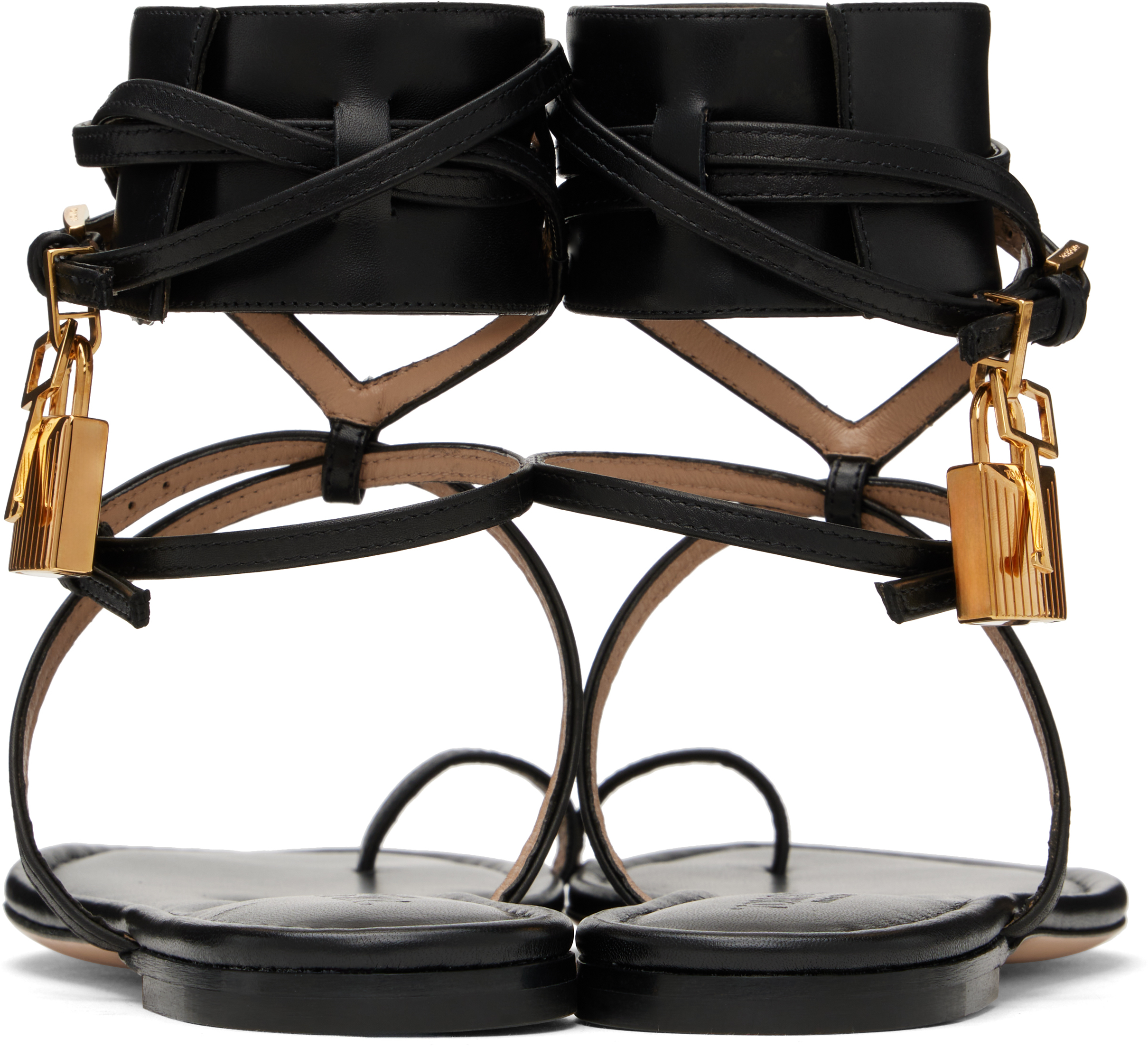Tom Ford Black Soft Calf Ankle Wrap Sandals