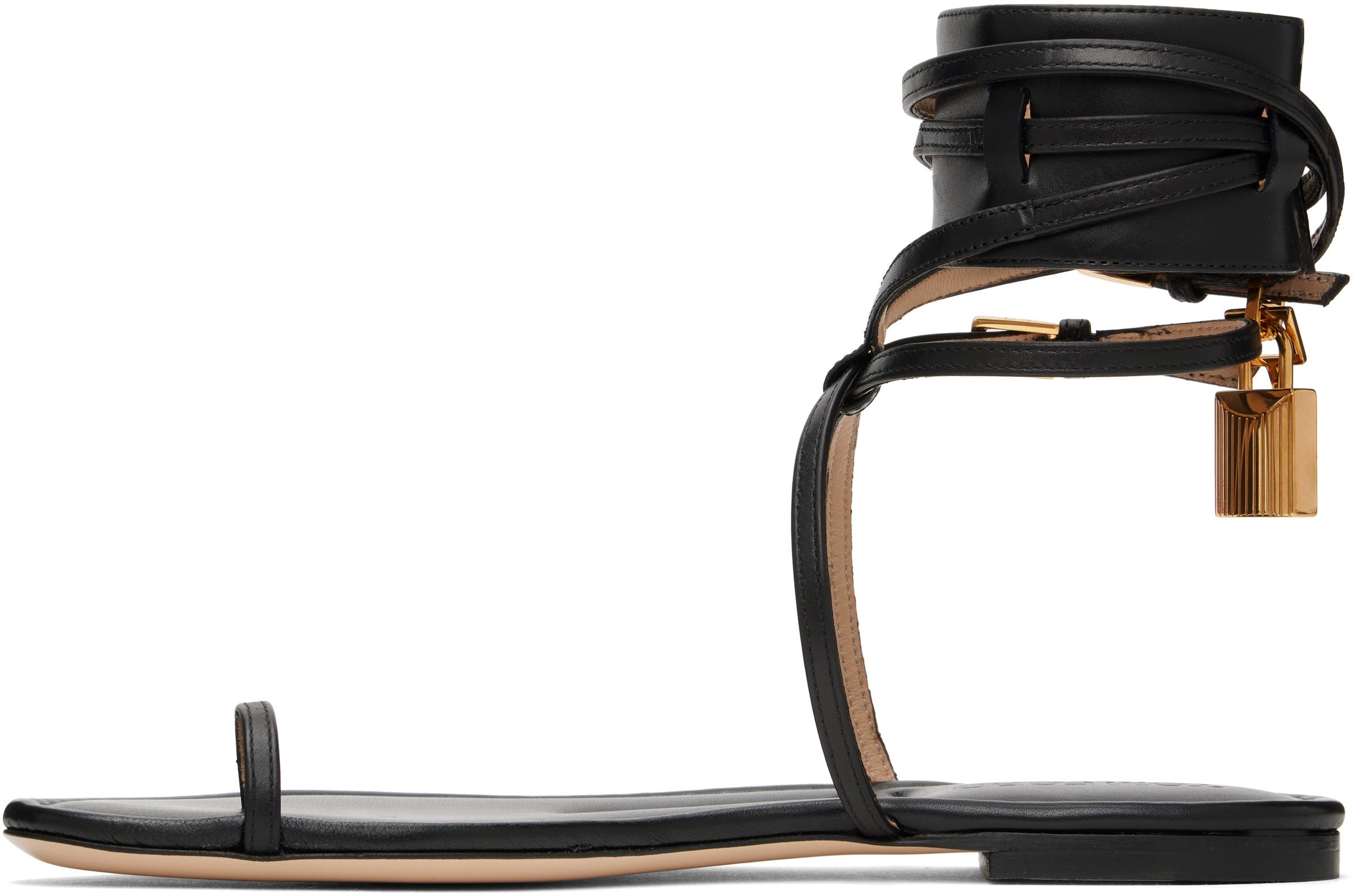 Tom Ford Black Soft Calf Ankle Wrap Sandals