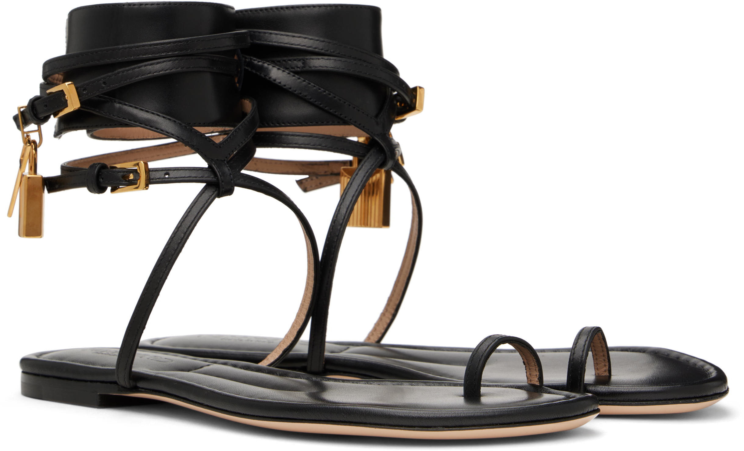 Tom Ford Black Soft Calf Ankle Wrap Sandals