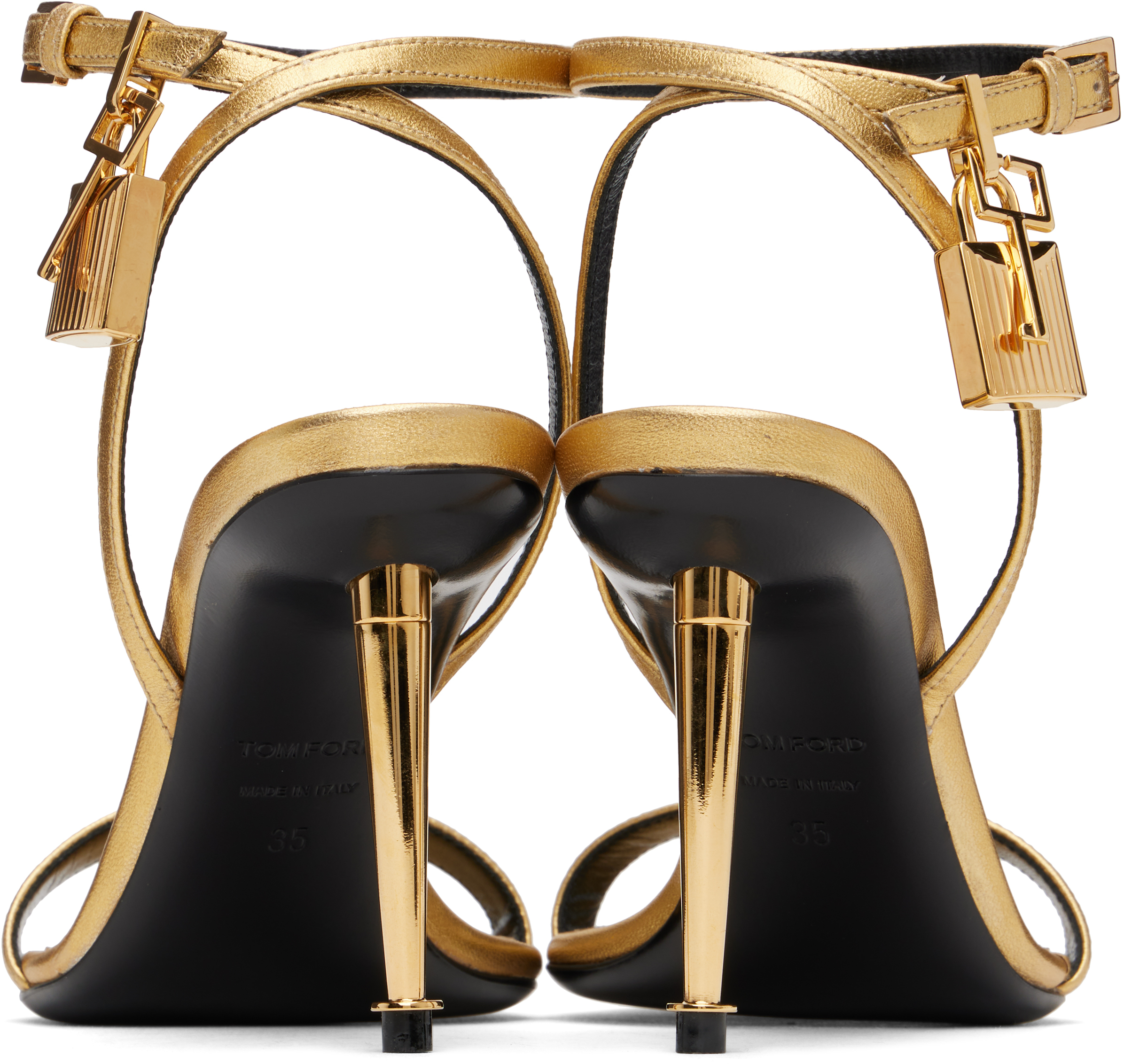 Tom Ford Gold Padlock Pointy Naked Heeled Sandals In 1y004 Gold