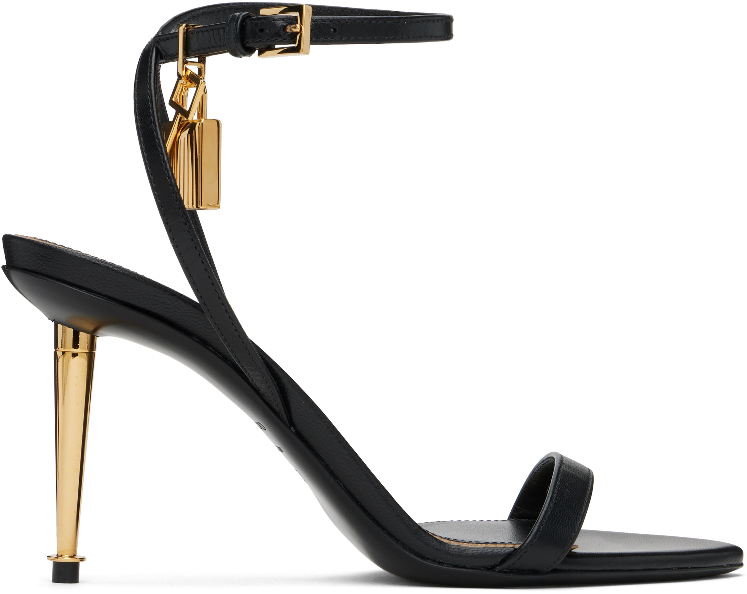 Tom Ford Black Padlock Pointed Naked Heeled Sandals In 1n001 Black