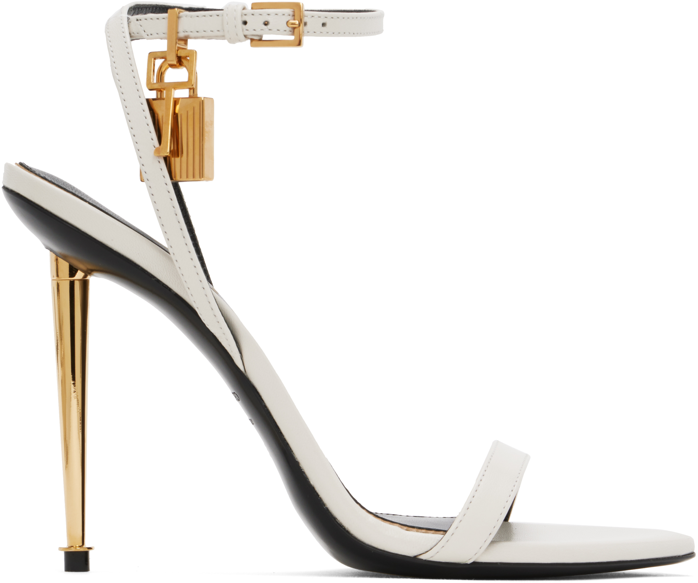 White Padlock Pointy Naked Heeled Sandals