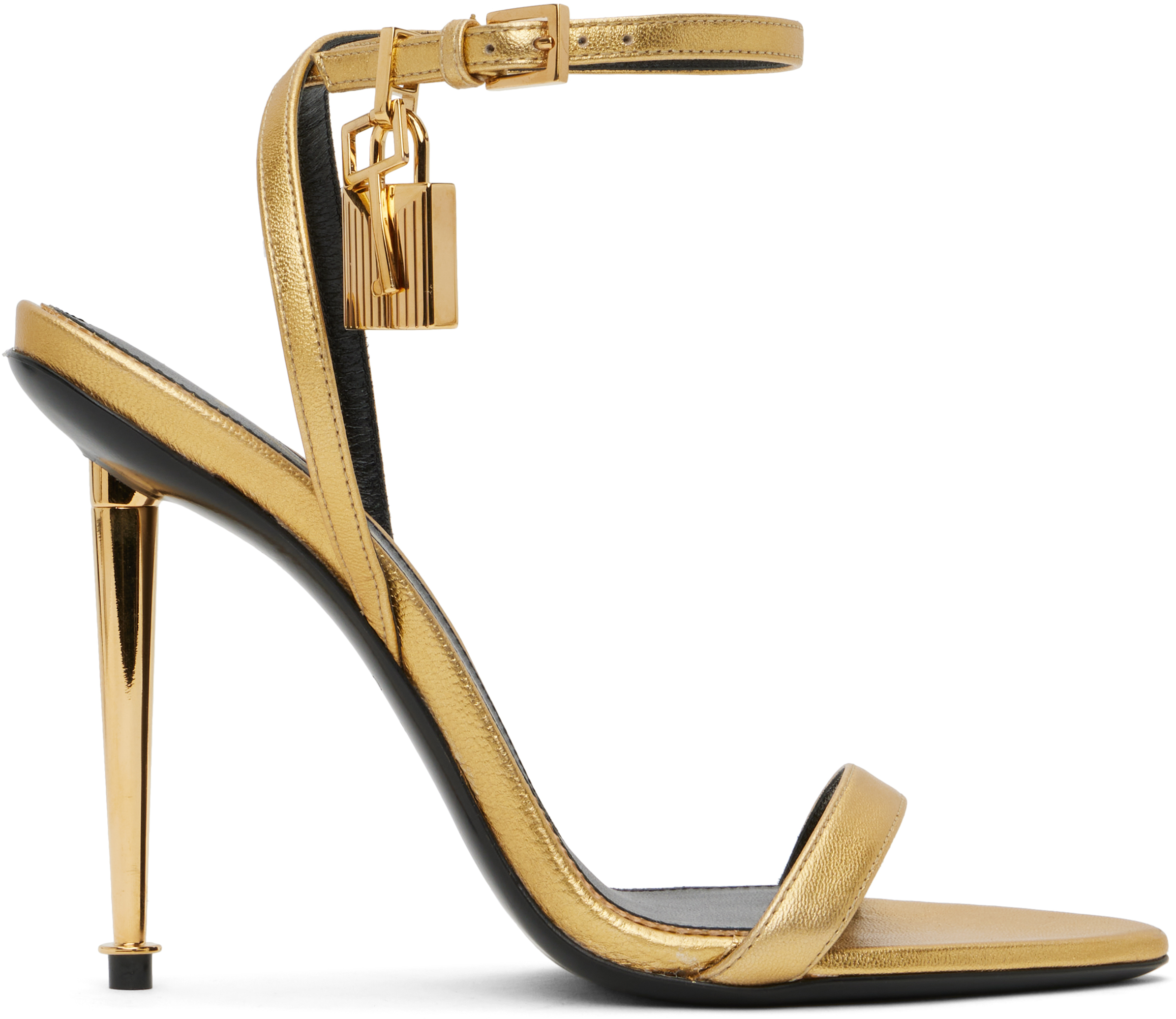 シューズ・サンダルその他 [TOM FORD] Woman Heeled sandals Gold Gold Padlock Pointy Naked Heeled Sandals by TOM FORD on Sale