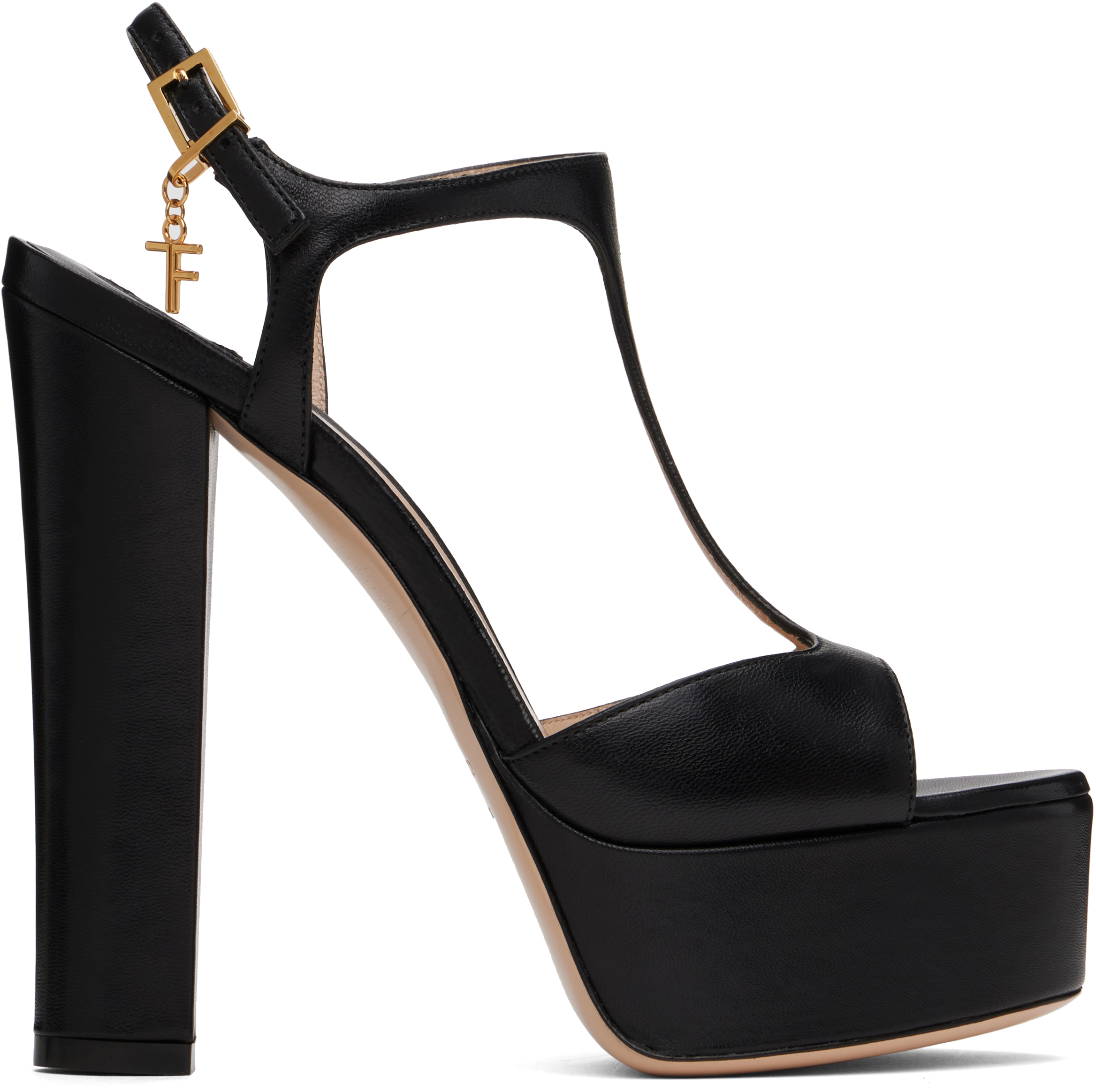 Black Nappa Leather Lux Heeled Sandals