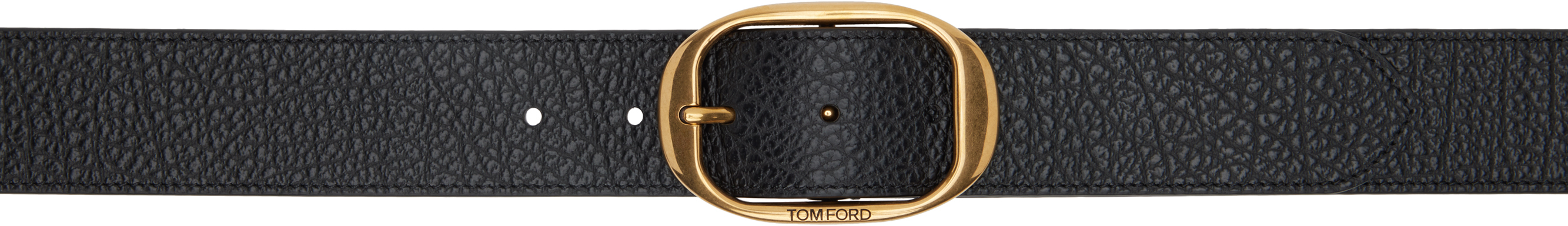 Tom Ford Black Grain Leather Oval Belt