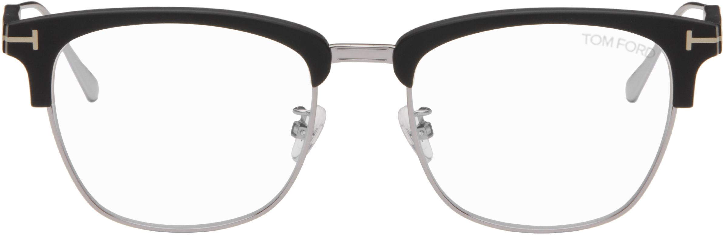 Black & Silver Blue Block Browline Glasses