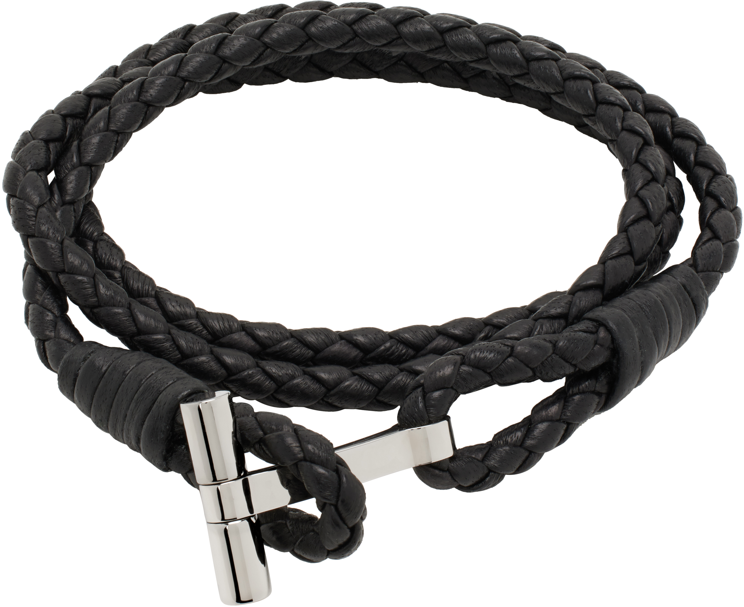 Black Braided T Leather Bracelet