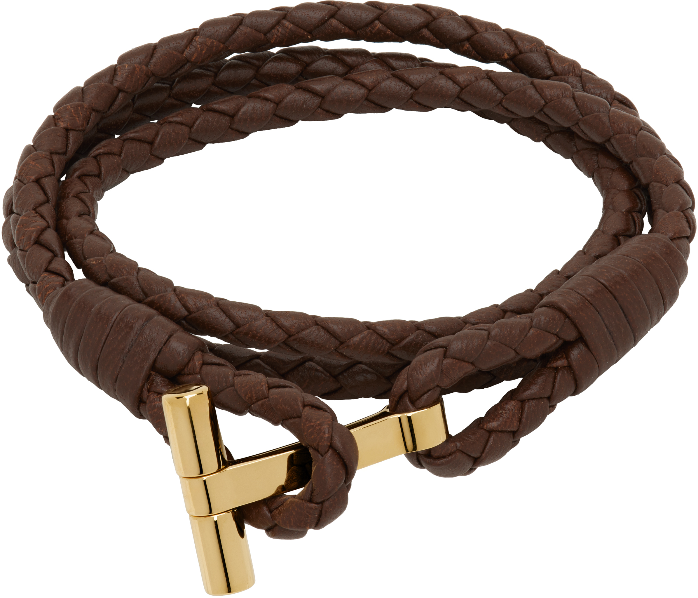 Brown Braided T Leather Bracelet by TOM FORD on Sale