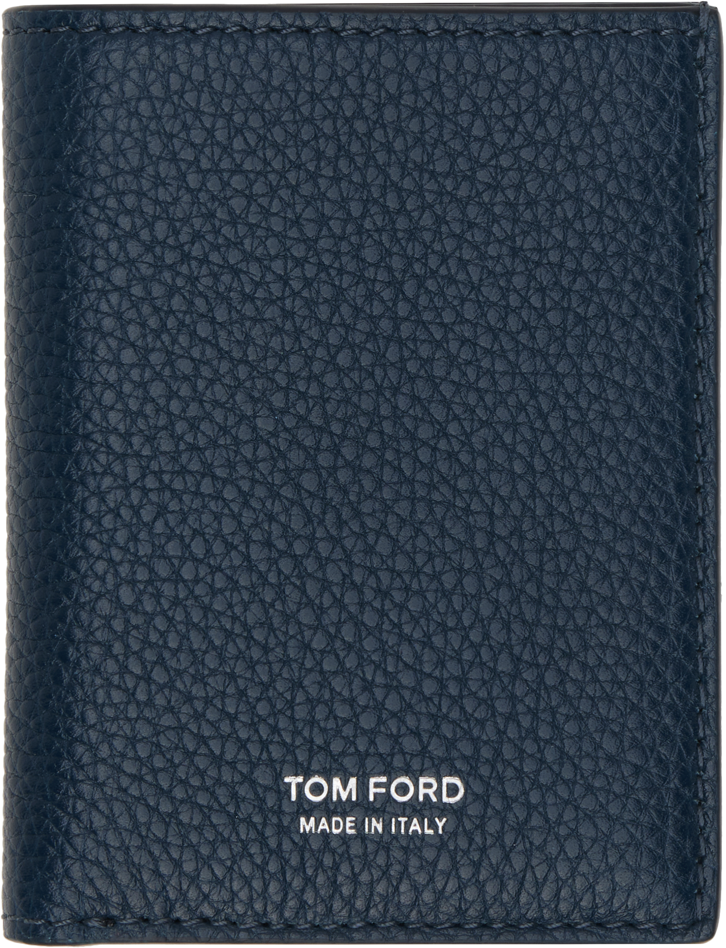 Navy Grain Leather Folding Card Holder