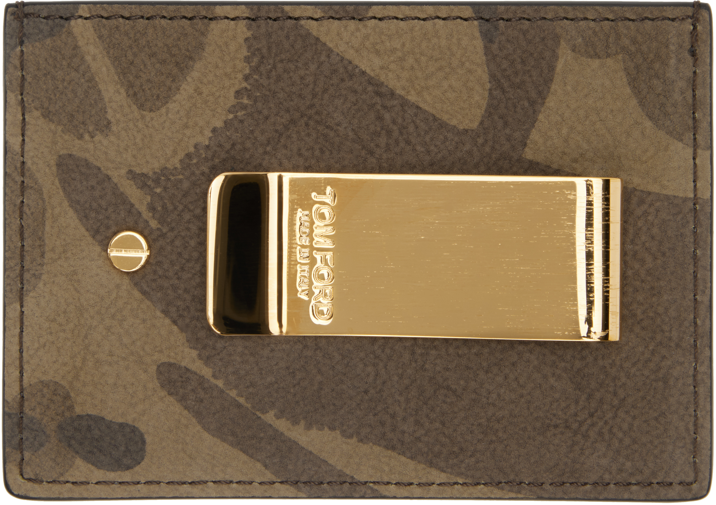 Tom Ford Khaki Camo Nubuck Money Clip Card Holder
