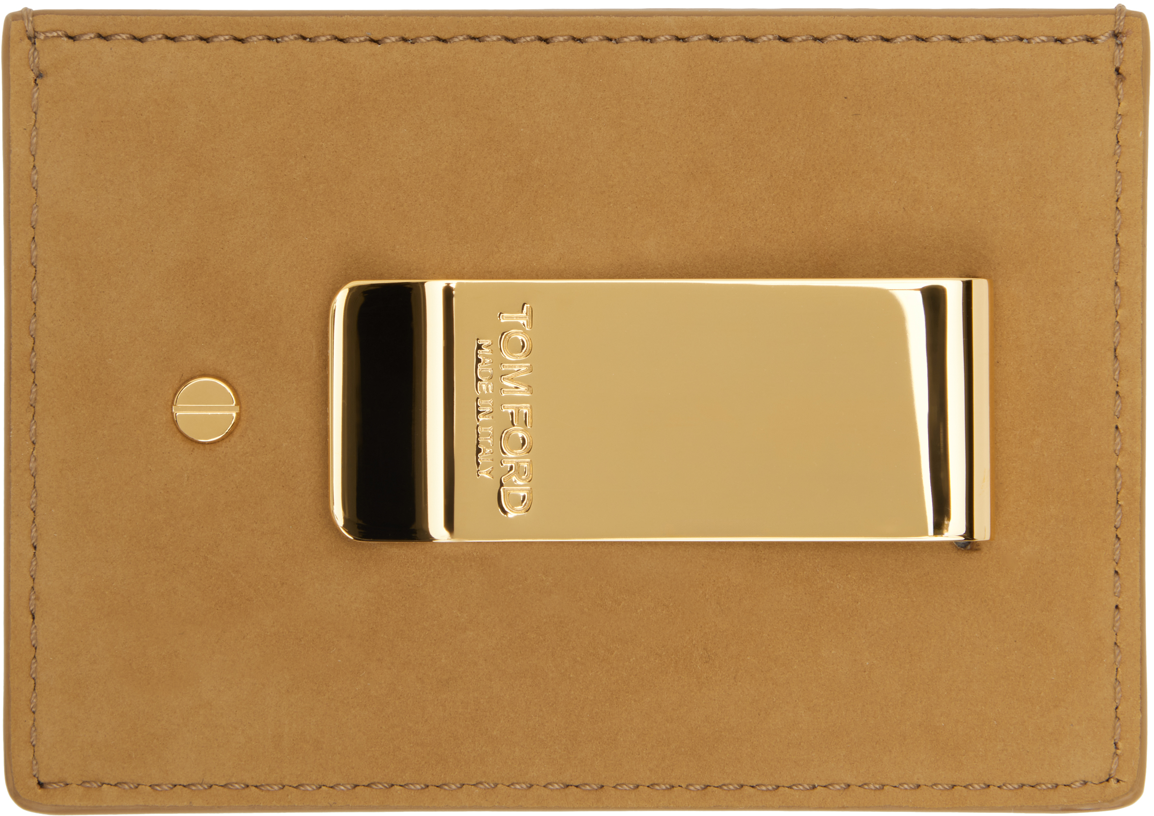 Tom Ford Tan Nubuck Money Clip Card Holder