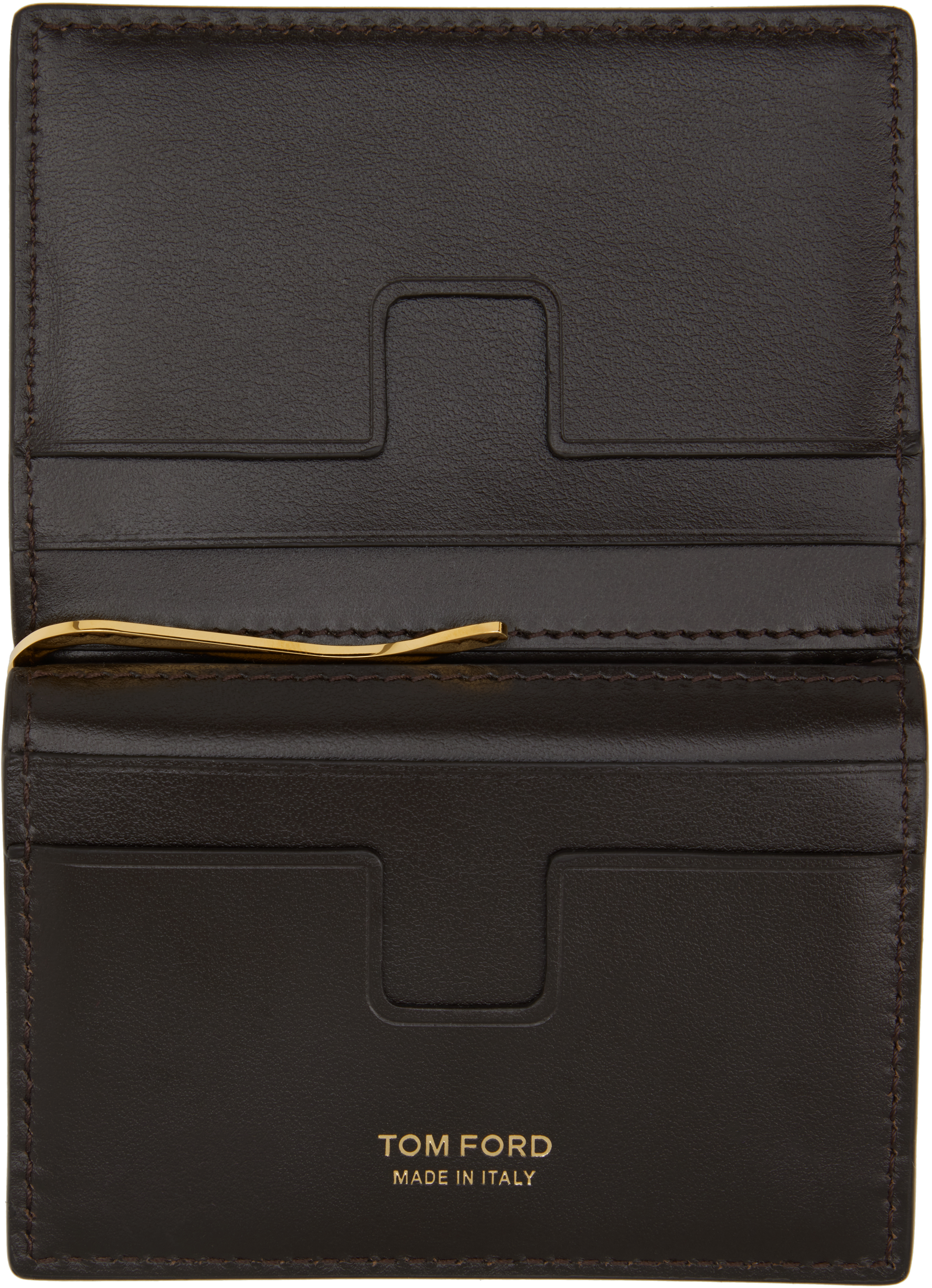 Tom Ford Brown Nubuck Folding Money Clip Card Holder