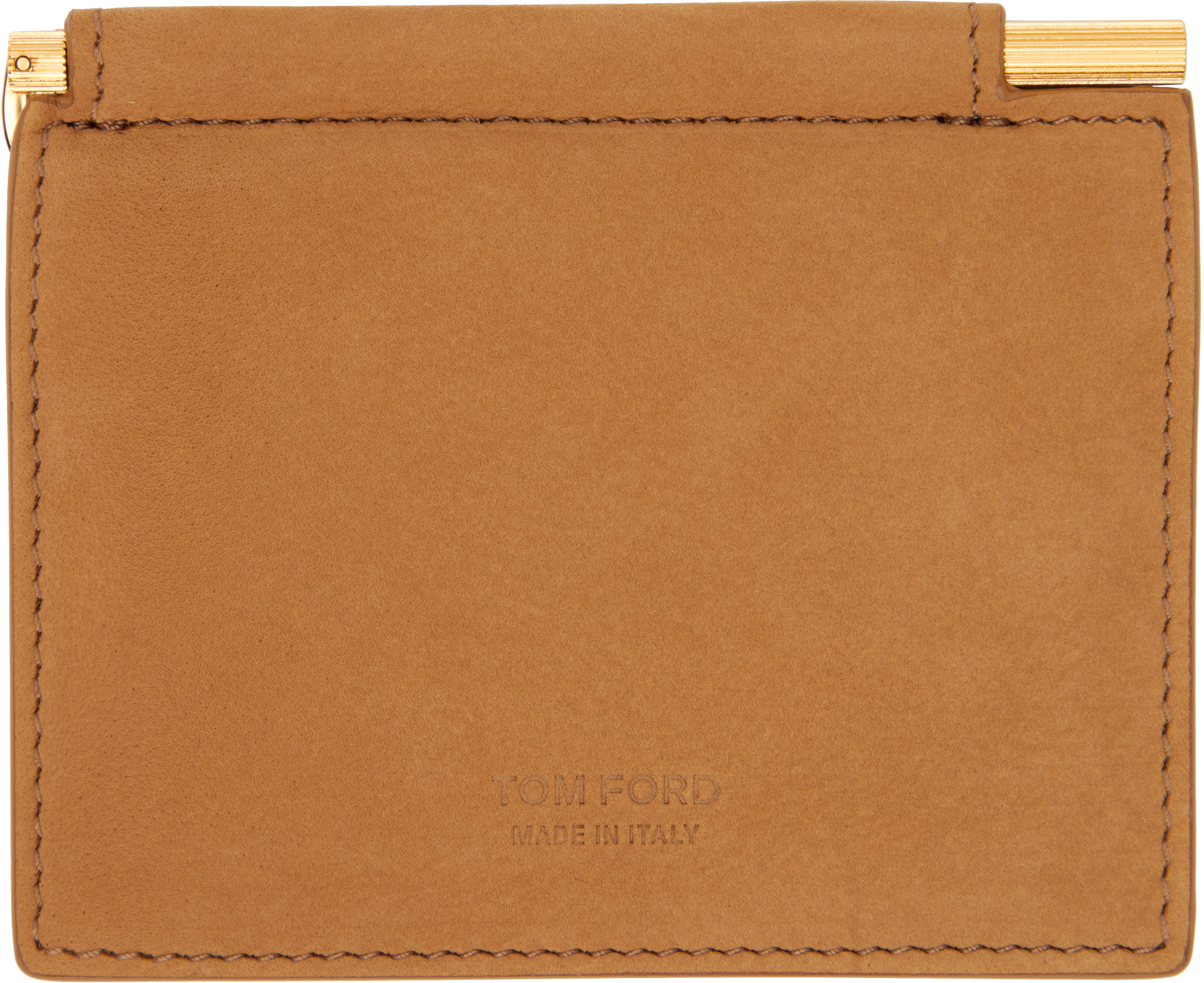 Tan Nubuck Folding Money Clip Card Holder