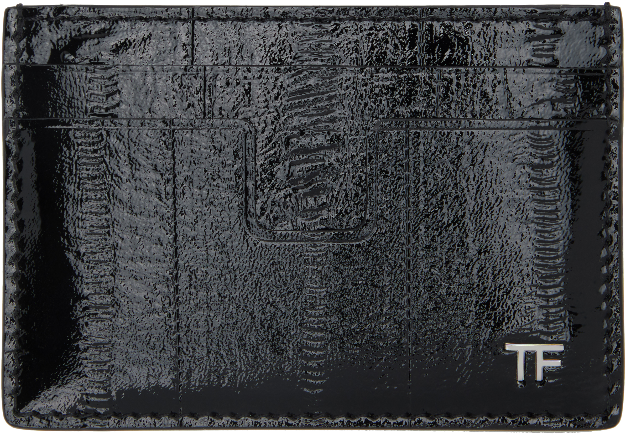 Tom Ford Black T Line Printed Patent Eel Card Holder