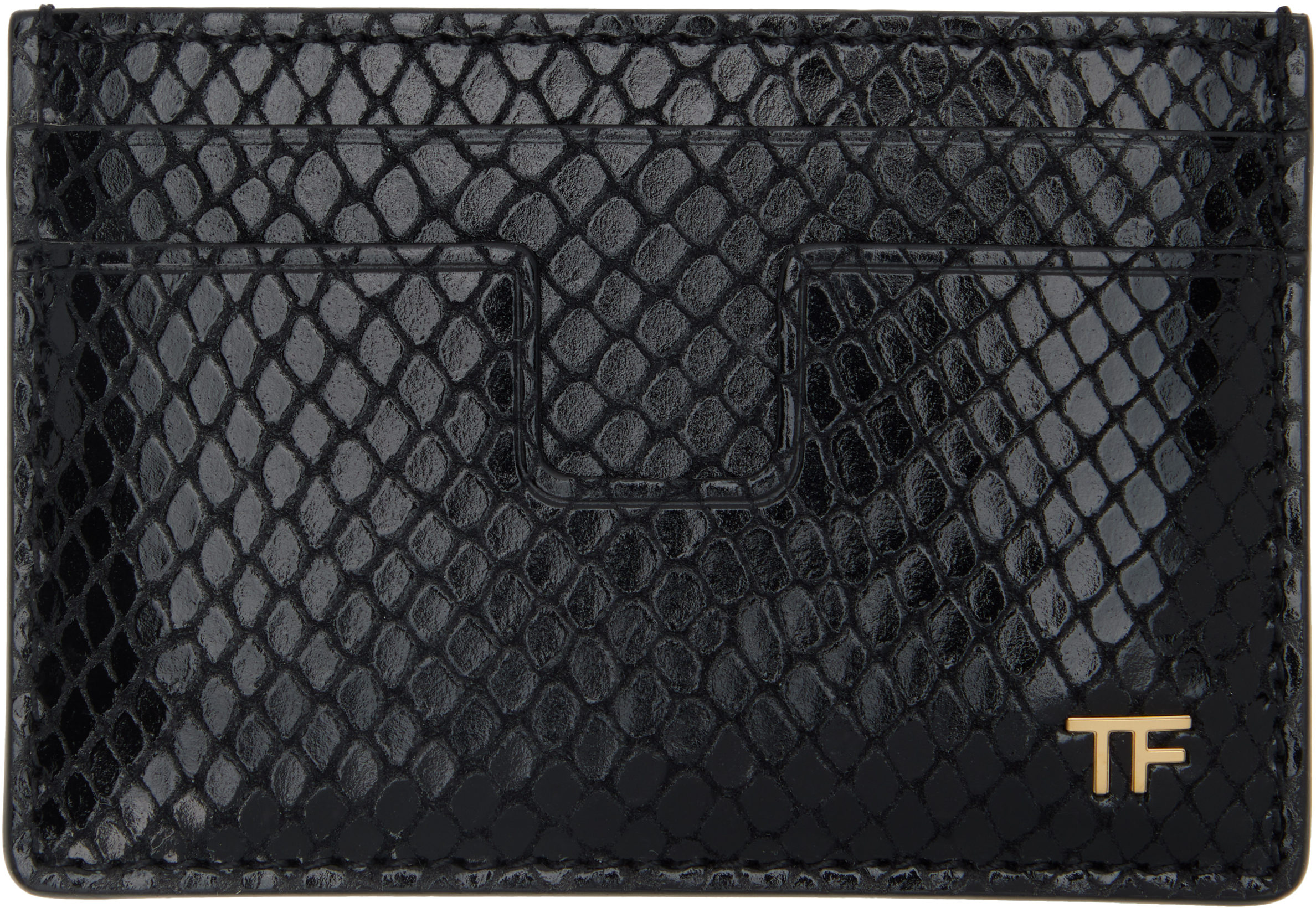 Tom Ford Black Printed Python Card Holder