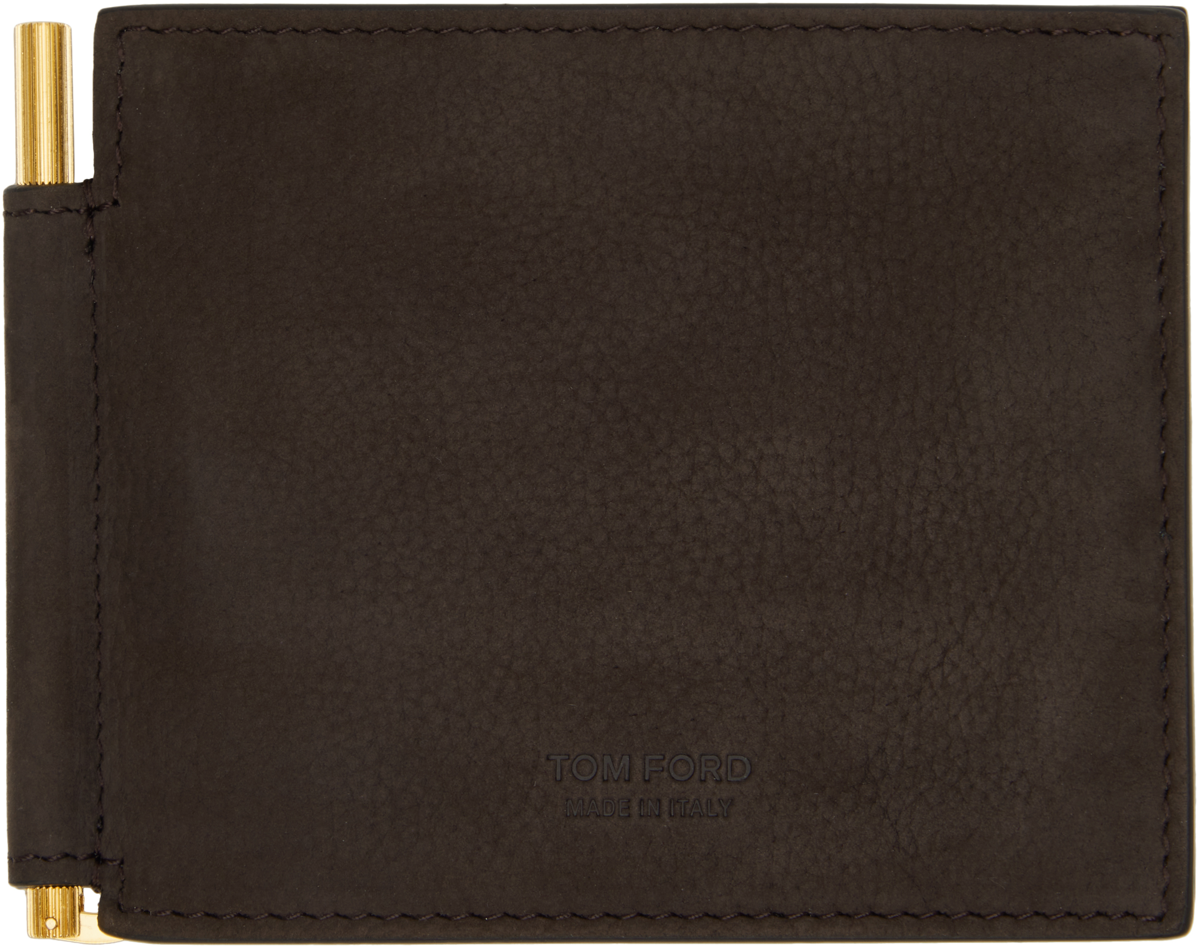 Tom Ford Brown Nubuck Money Clip Wallet