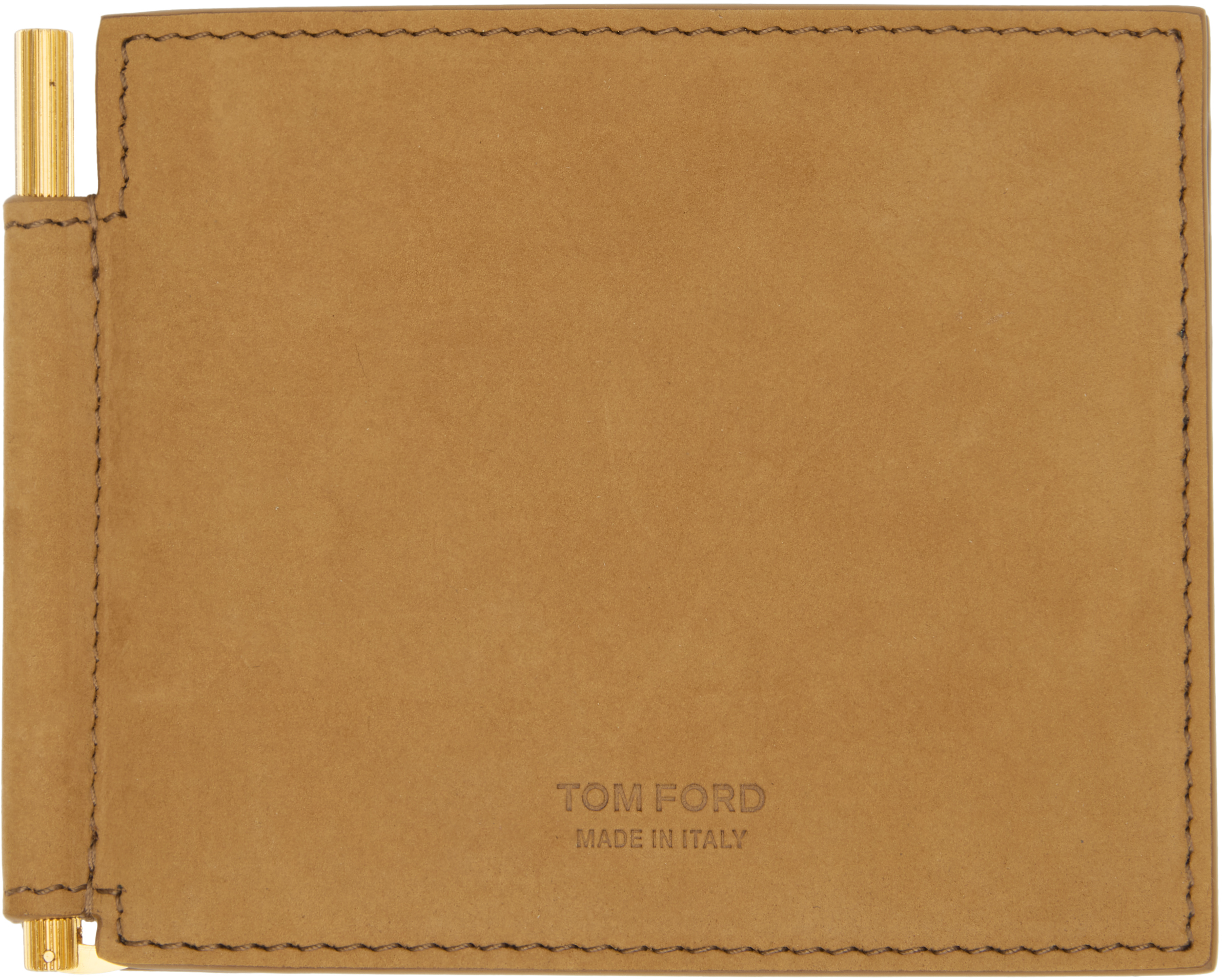 Tom Ford Leather T-line Money Clip Wallet In Beige