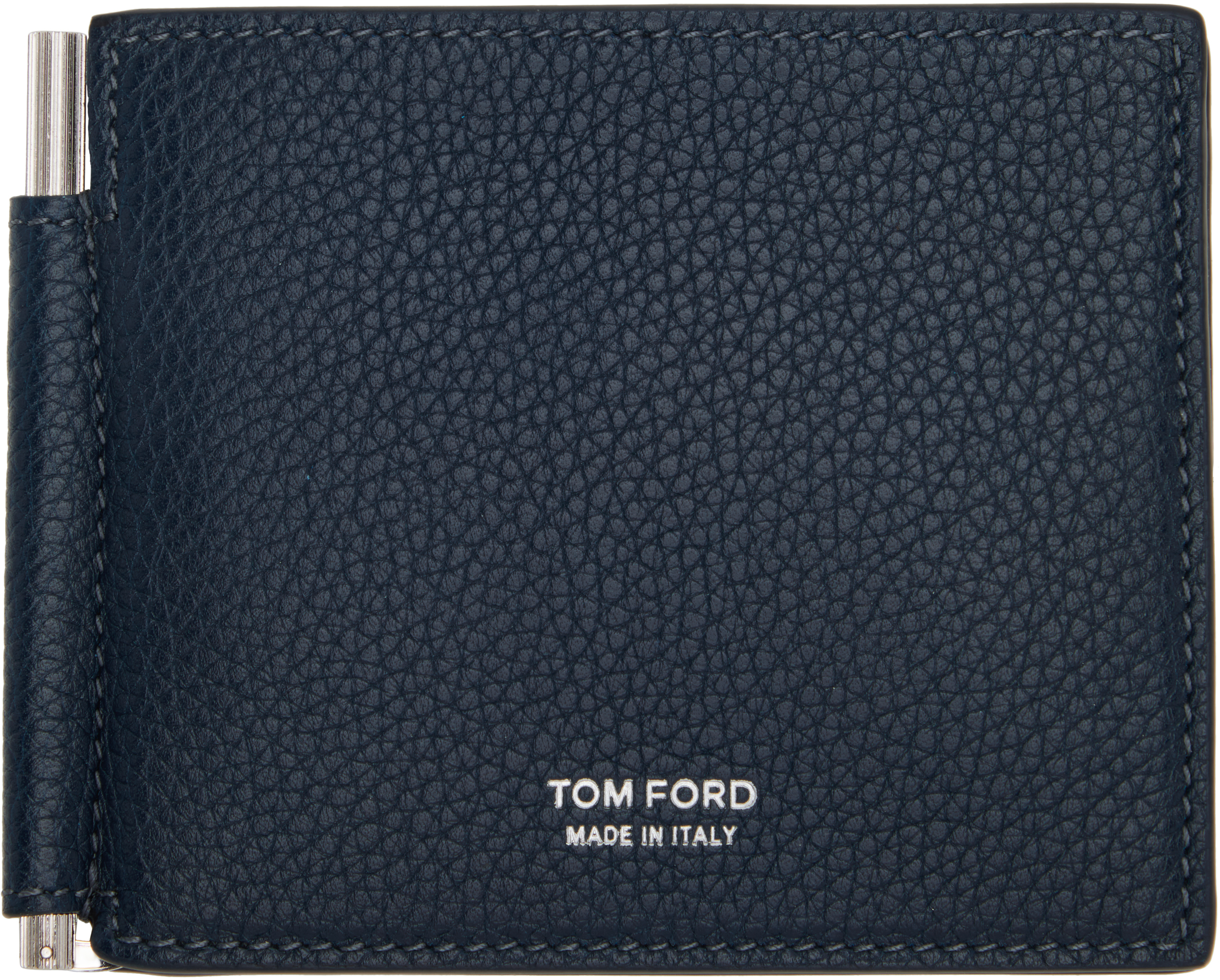 Tom Ford Navy Grain Leather Money Clip Wallet