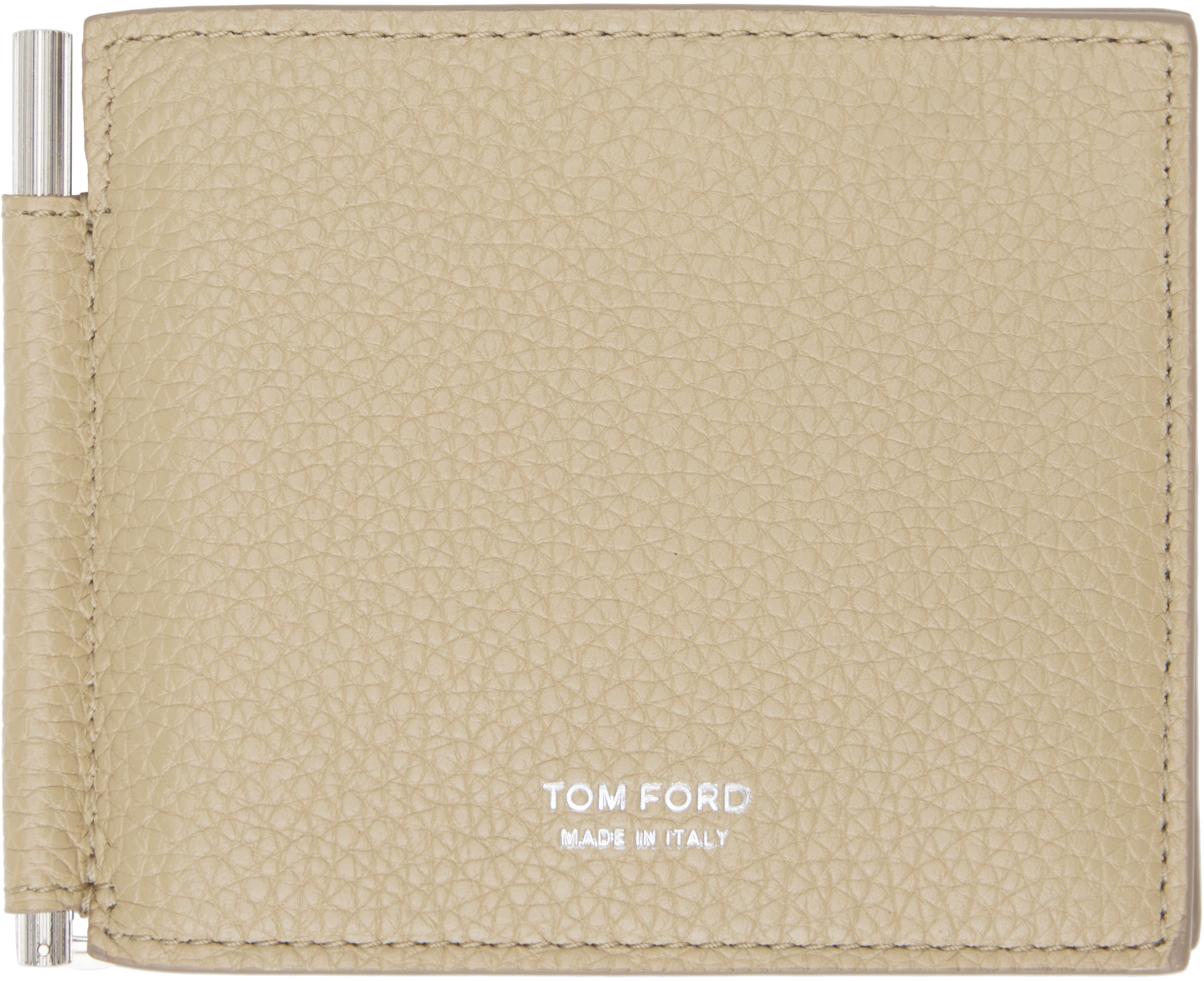 【TOM FORD】ベージュ グレインレザー コンパクトウォレット TOM FORD】ベージュ グレインレザー コンパクトウォレット