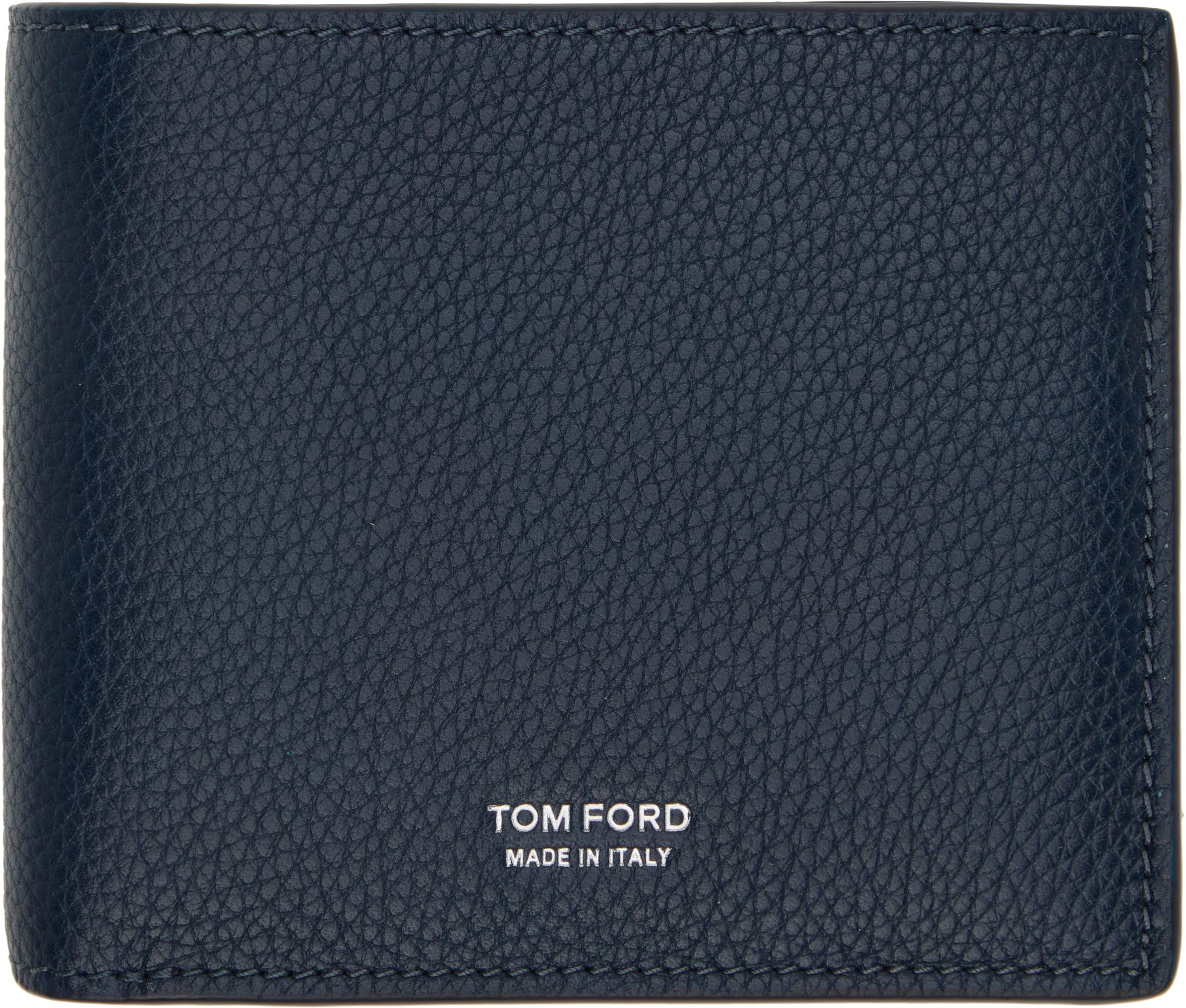 Tom Ford Navy Grain Leather Classic Bifold Wallet