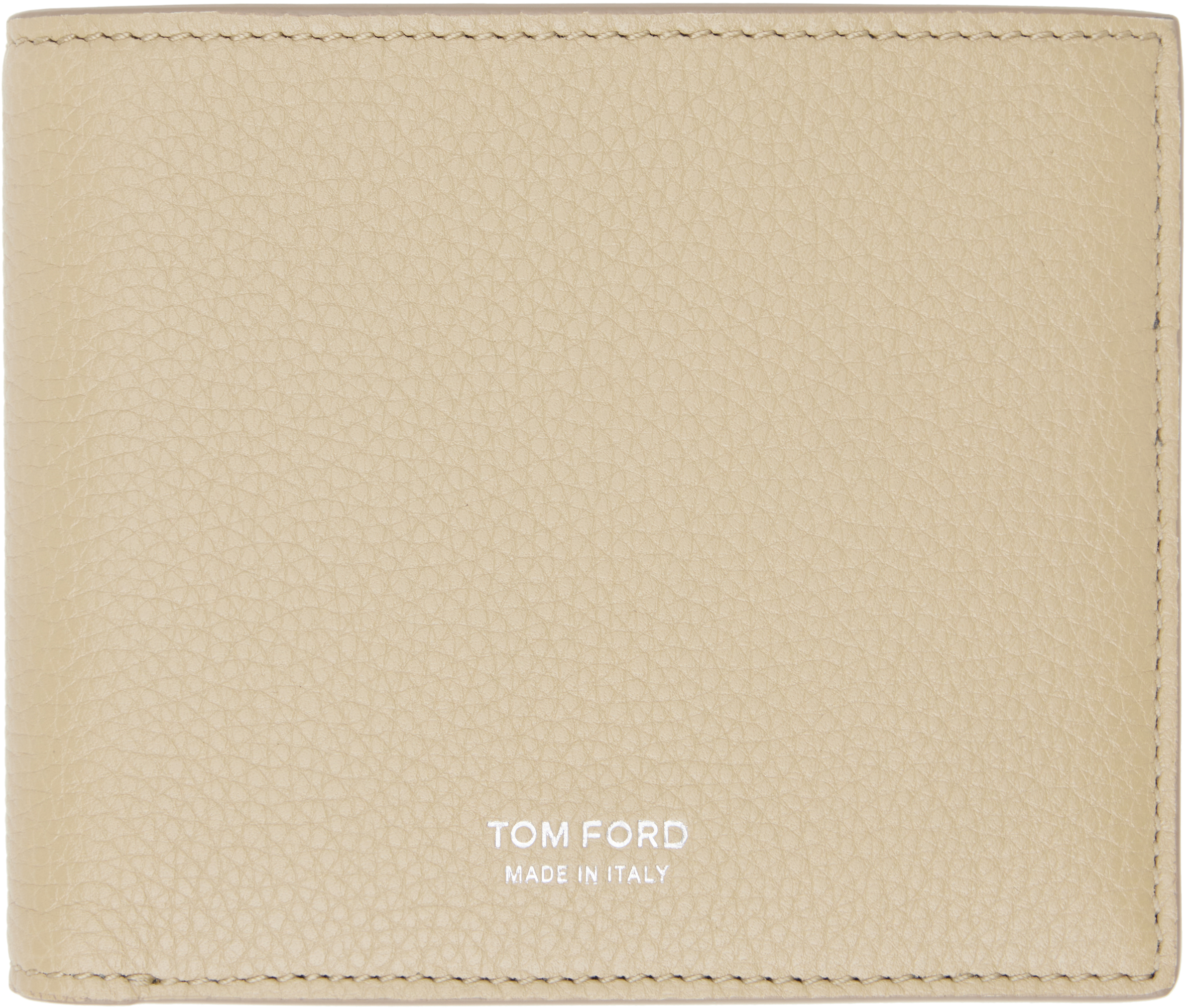 Beige Grain Leather Classic Bifold Wallet