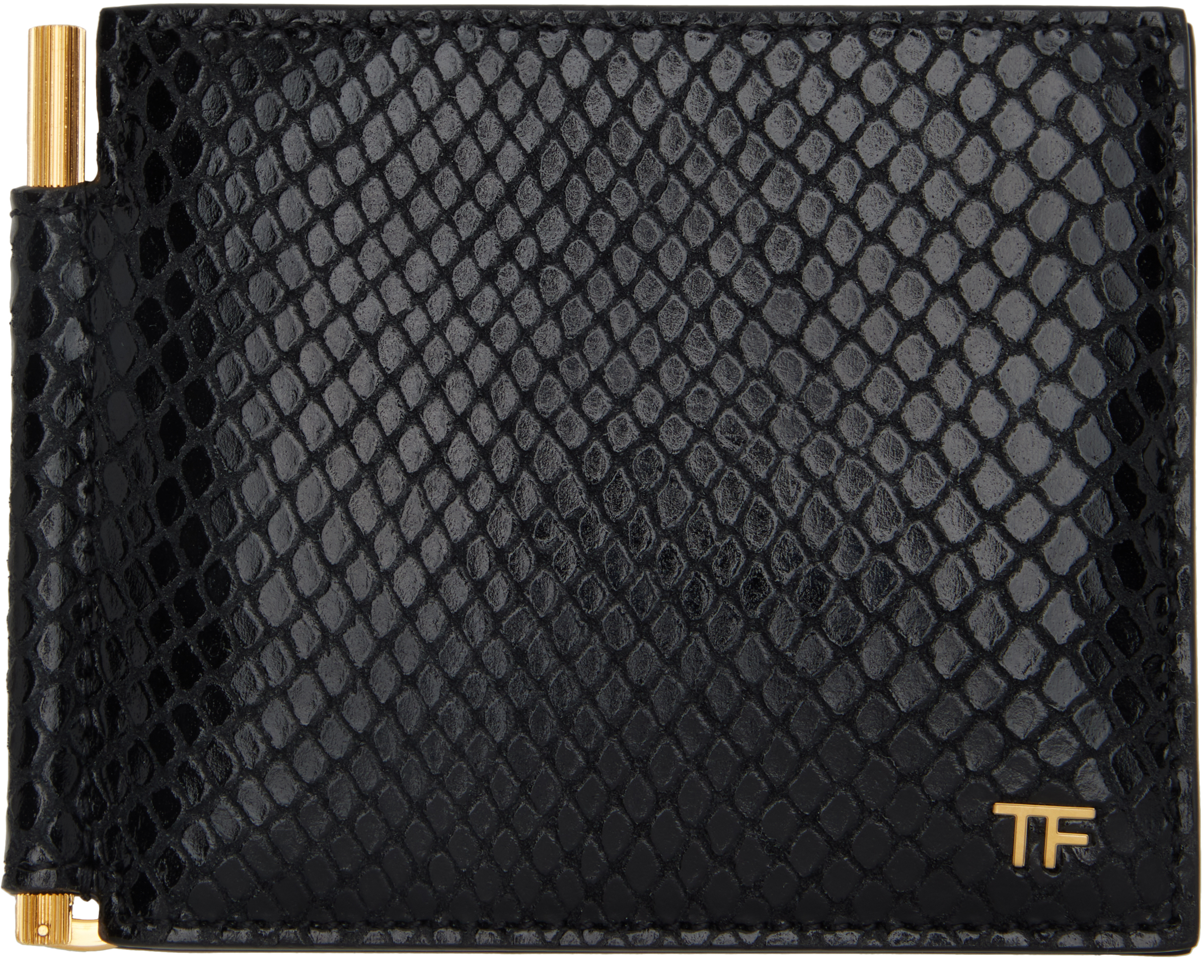 TOM FORD BLACK PRINTED PYTHON MONEY CLIP WALLET