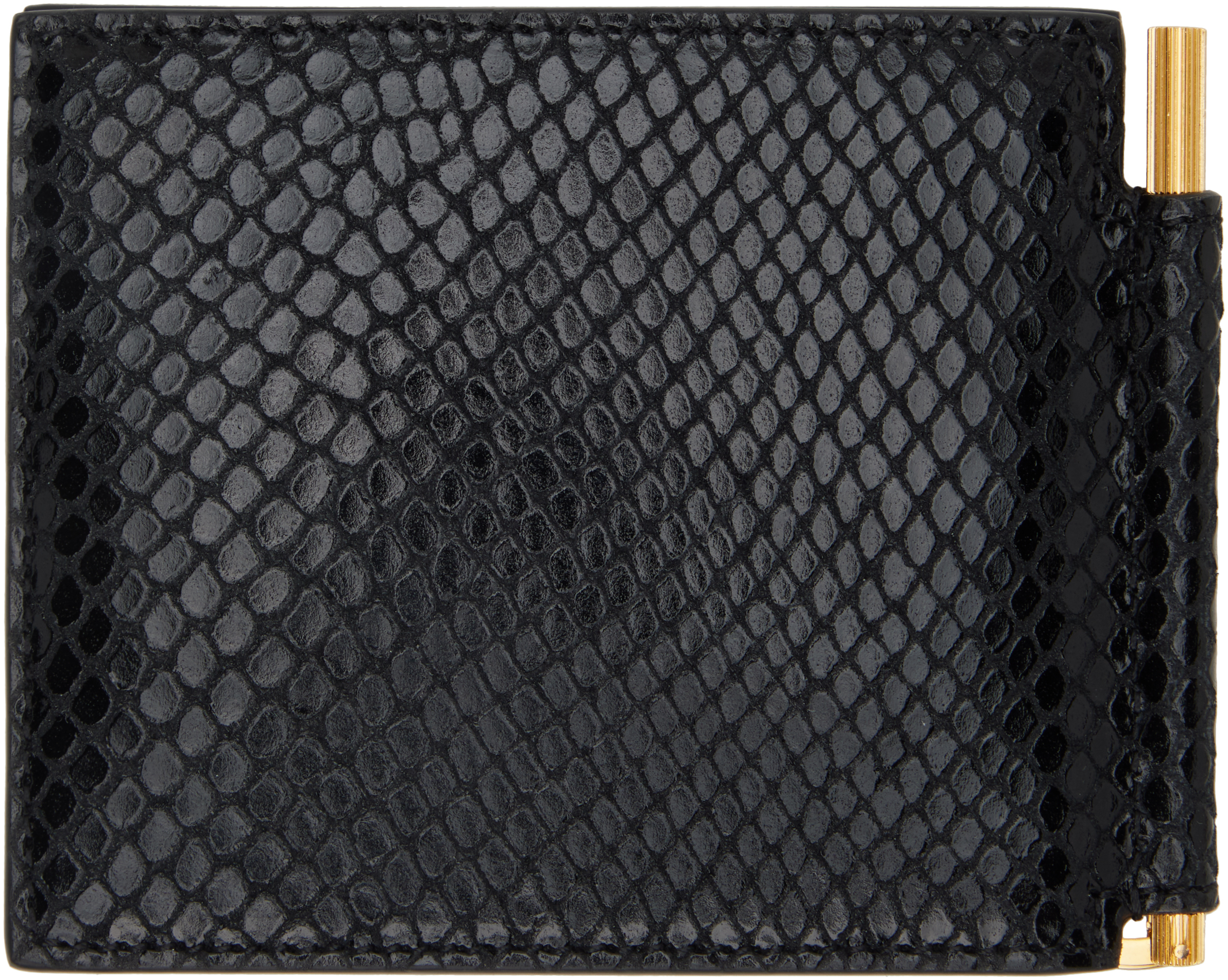 TOM FORD BLACK PRINTED PYTHON MONEY CLIP WALLET