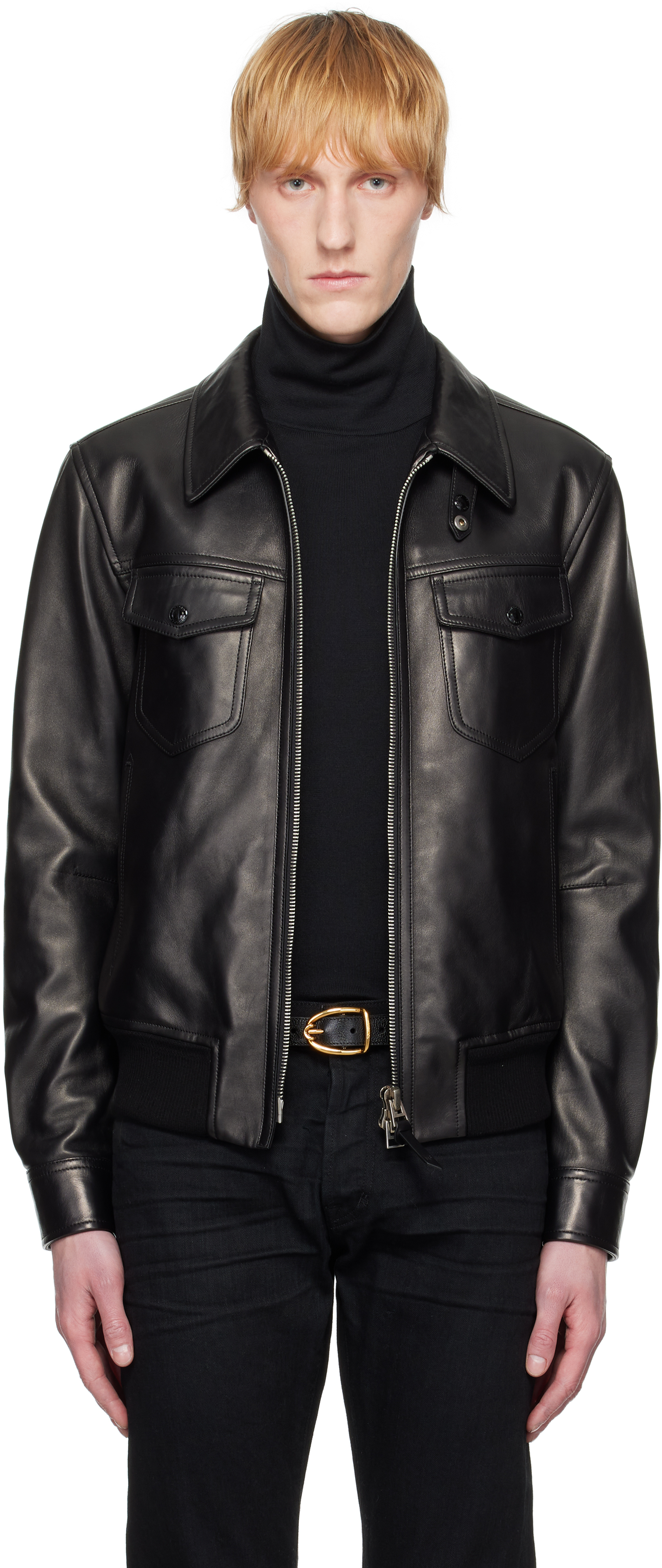 Tom Ford Black Nappa Grain Collar Leather Jacket