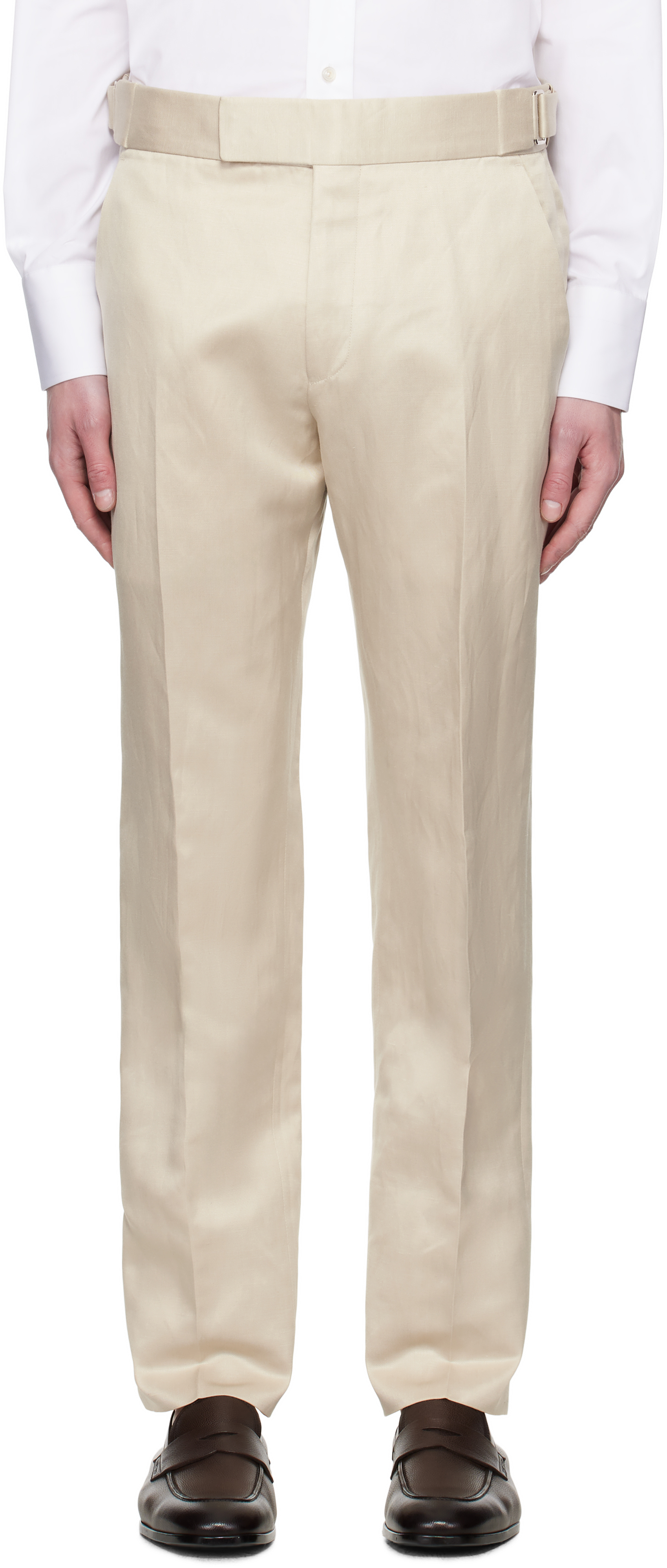 Beige Silk Linen Twill Atticus Trousers