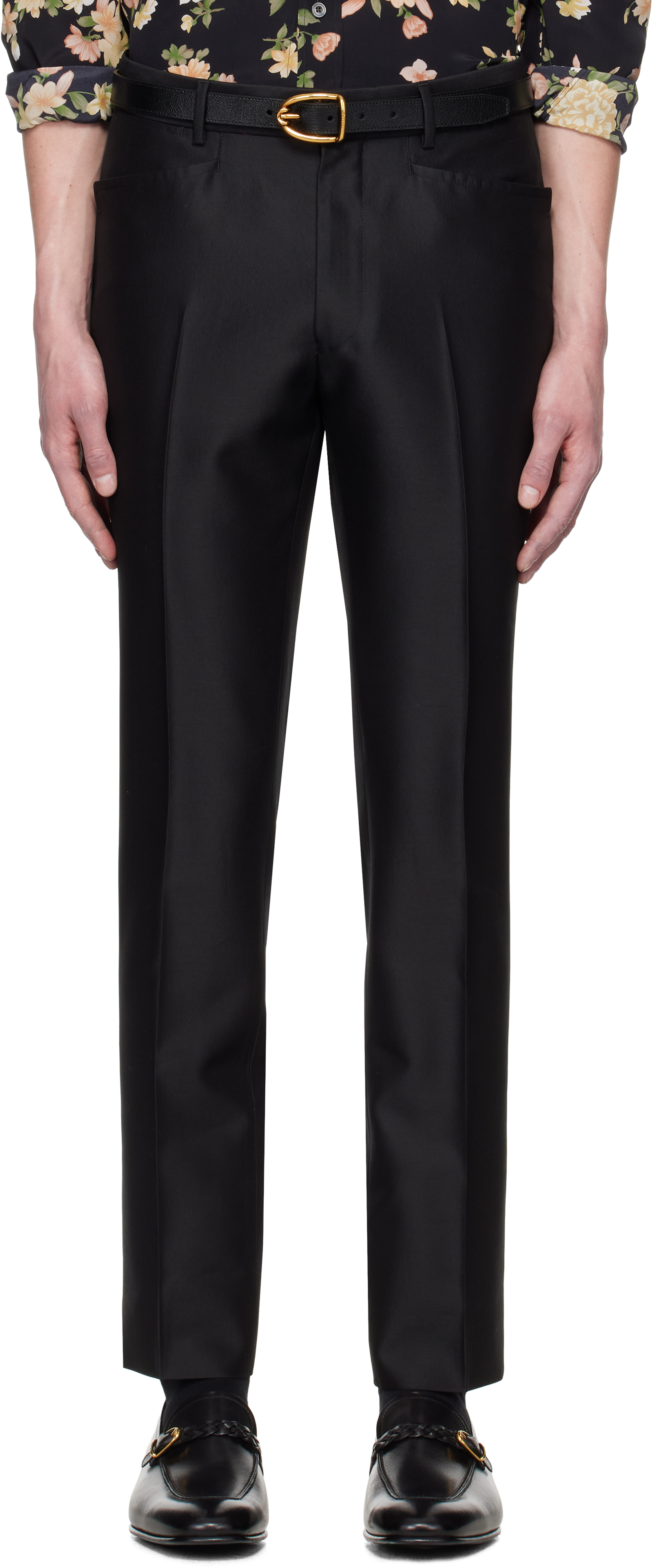 Black Wool Silk Faille Atticus Western Pocket Trousers