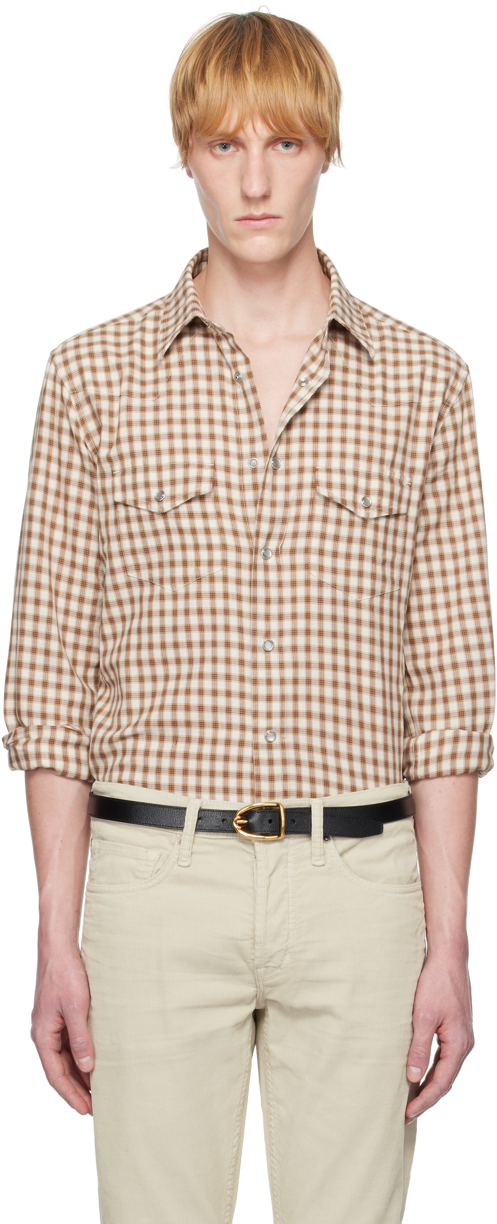 Tom Ford Brown Small Check Western Shirt